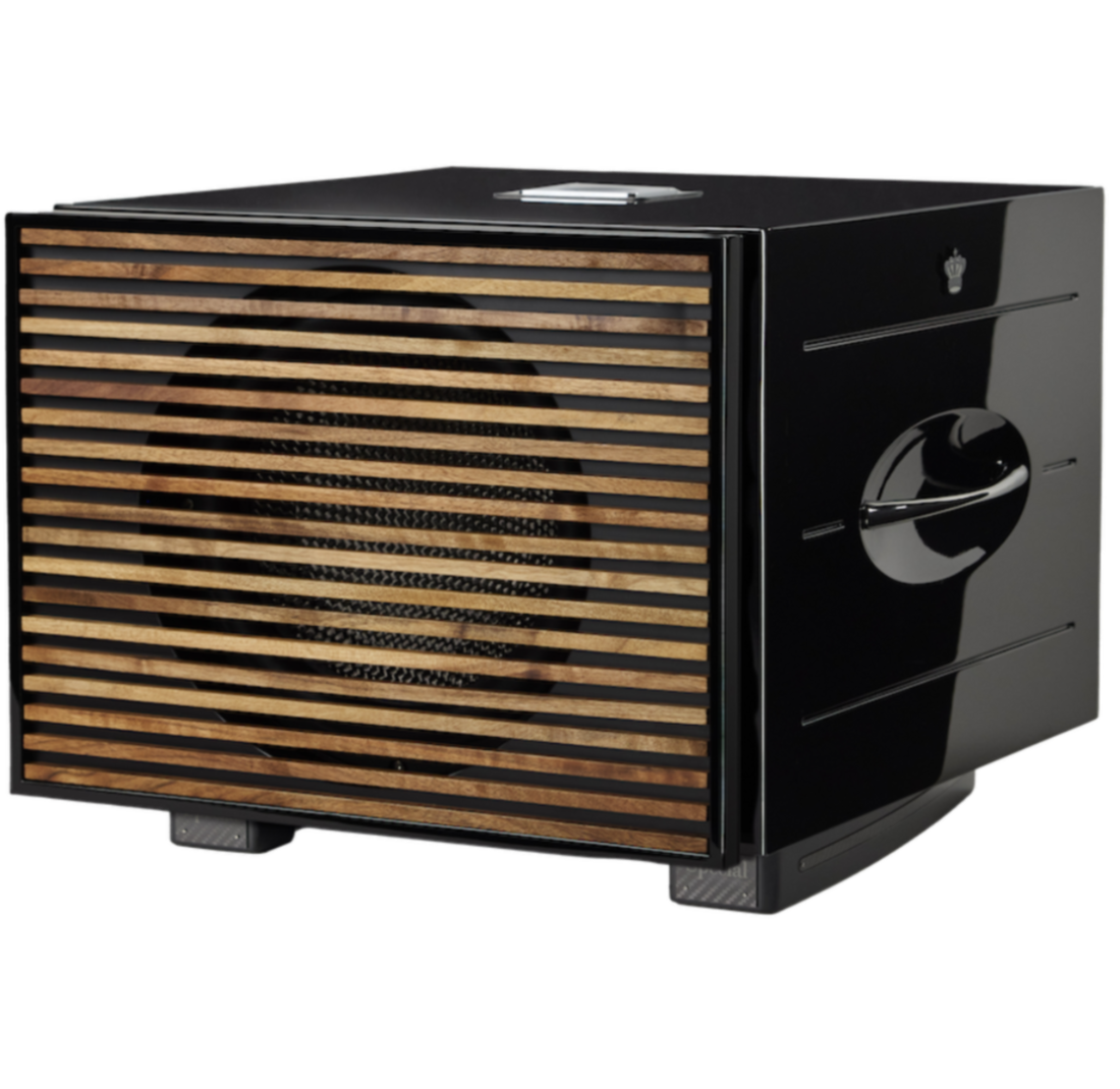 REL Carbon Special Black Label Subwoofer Schwarz Hochglanz Schrägansicht