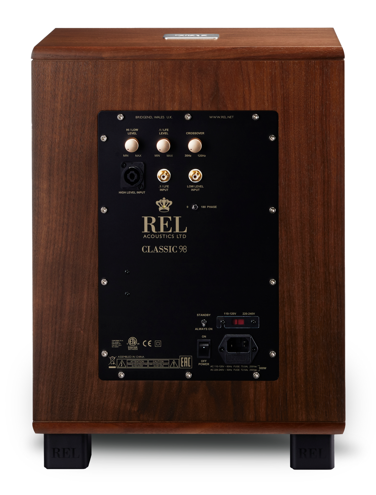 REL Classic 98 Subwoofer Nussbaum Rückansicht