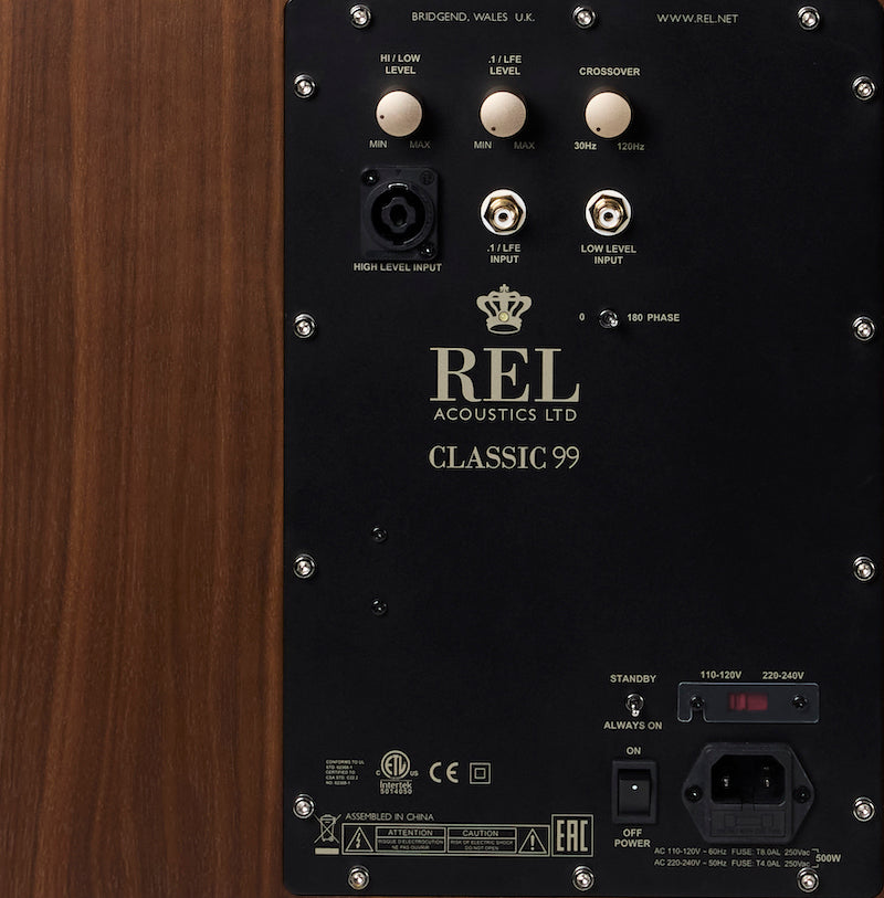 REL Classic 99 Subwoofer Nussbaum Rückansicht