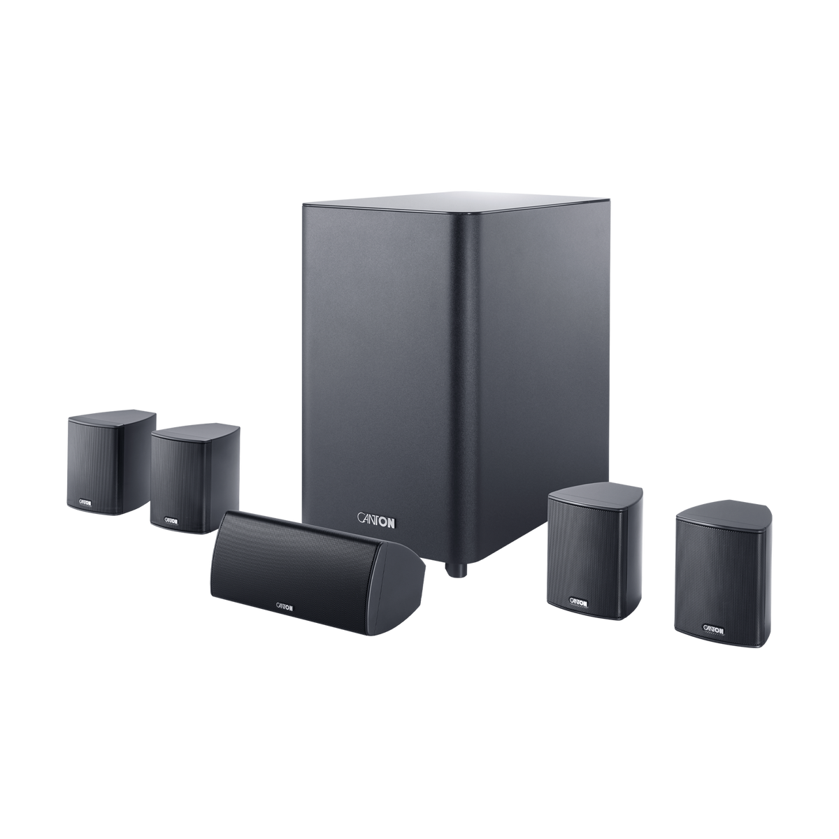 Canton Movie 200 5.1-Heimkinosystem in Schwarz mit vier Satelliten, Center und aktivem Subwoofer