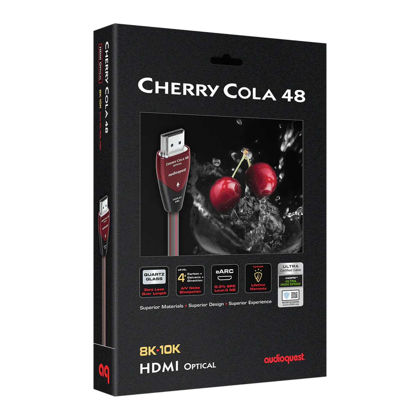 AudioQuest Cherry Cola 48 HDMI-Kabel Verpackung der aktiv-optischen 8K-10K-Ausführung