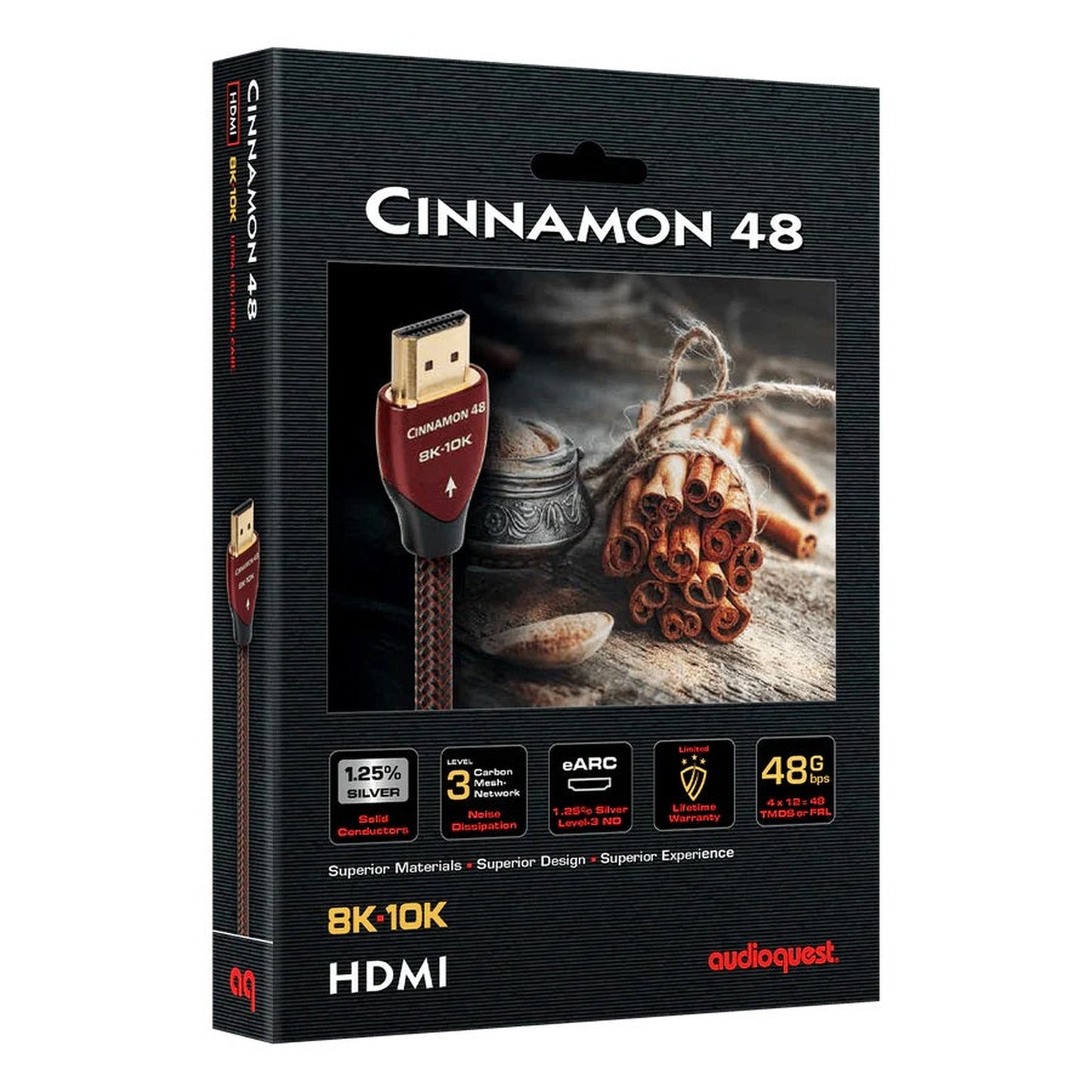 AudioQuest Cinnamon 48 HDMI-Kabel Verpackung mit 1,25 % Silber und Carbon-Mesh-Network