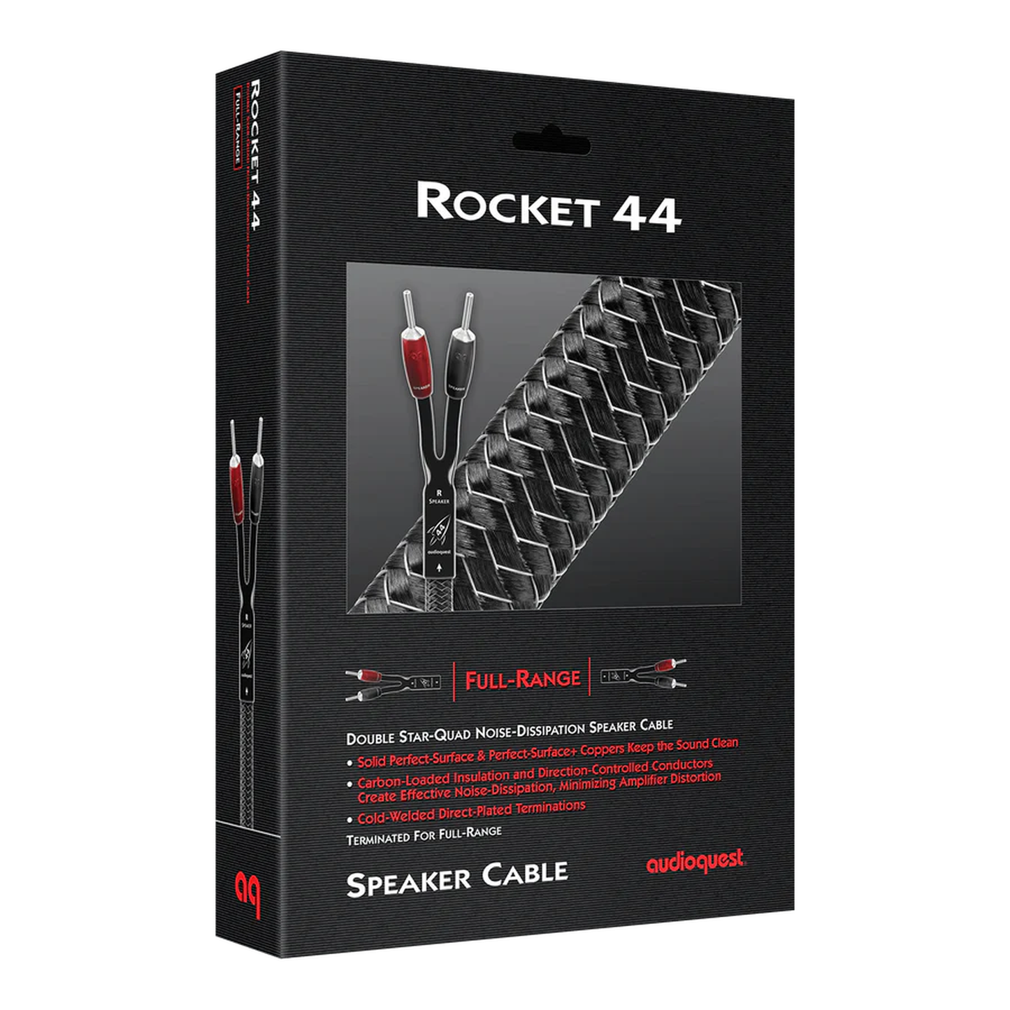 AudioQuest Rocket 44 Lautsprecherkabel Verpackung, Faltschachtel der Full-Range-Ausführung