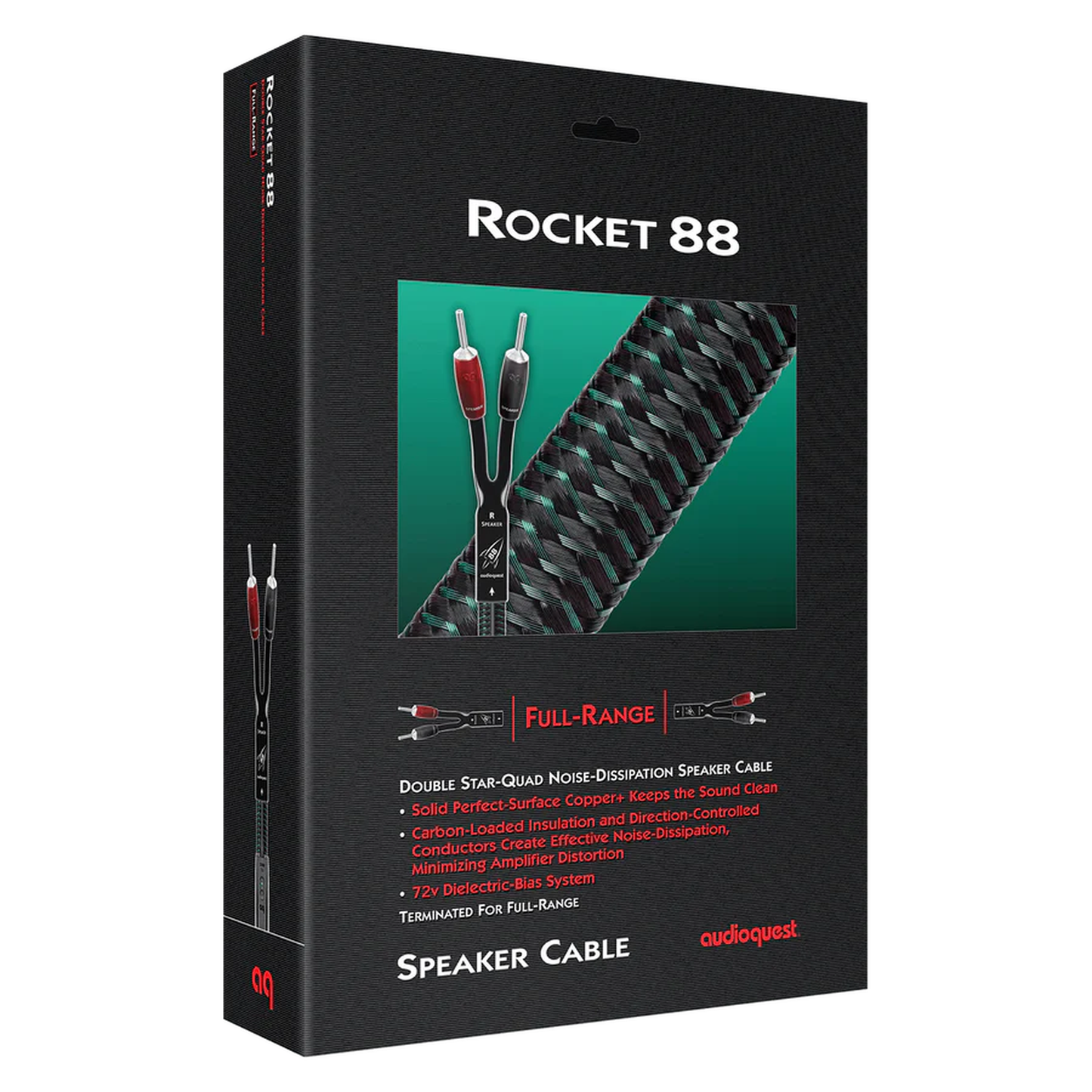 AudioQuest Rocket 88 Lautsprecherkabel Verpackung, Faltschachtel der Full-Range-Ausführung