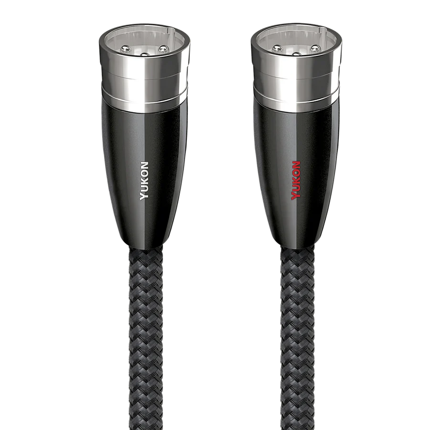 AudioQuest Yukon XLR-Kabel Produktansicht – symmetrisches Stereopaar mit schwarzen XLR-Steckern, PSC+ Leiter