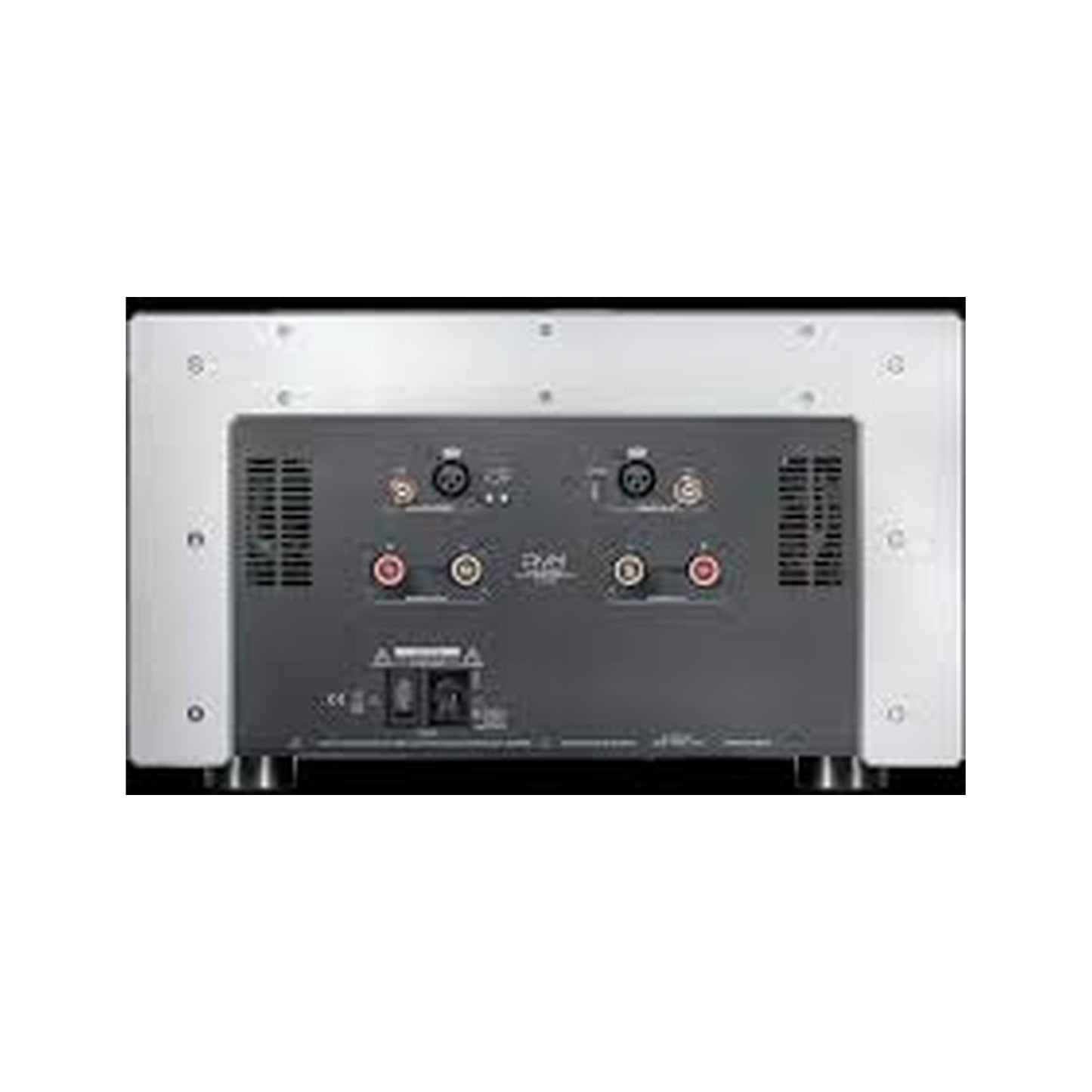 AVM Ovation SA 8.3 Stereo-Endstufe Rückansicht mit Anschlussfeld, XLR- und Cinch-Eingängen