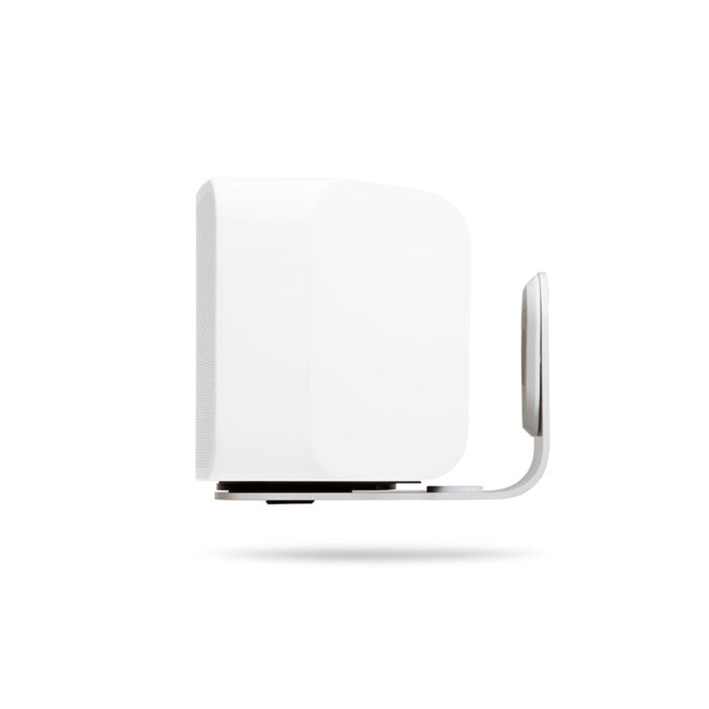 Bluesound WM200 Wandhalterung Weiss Seitenansicht mit aufgesetztem Pulse-Lautsprecher
