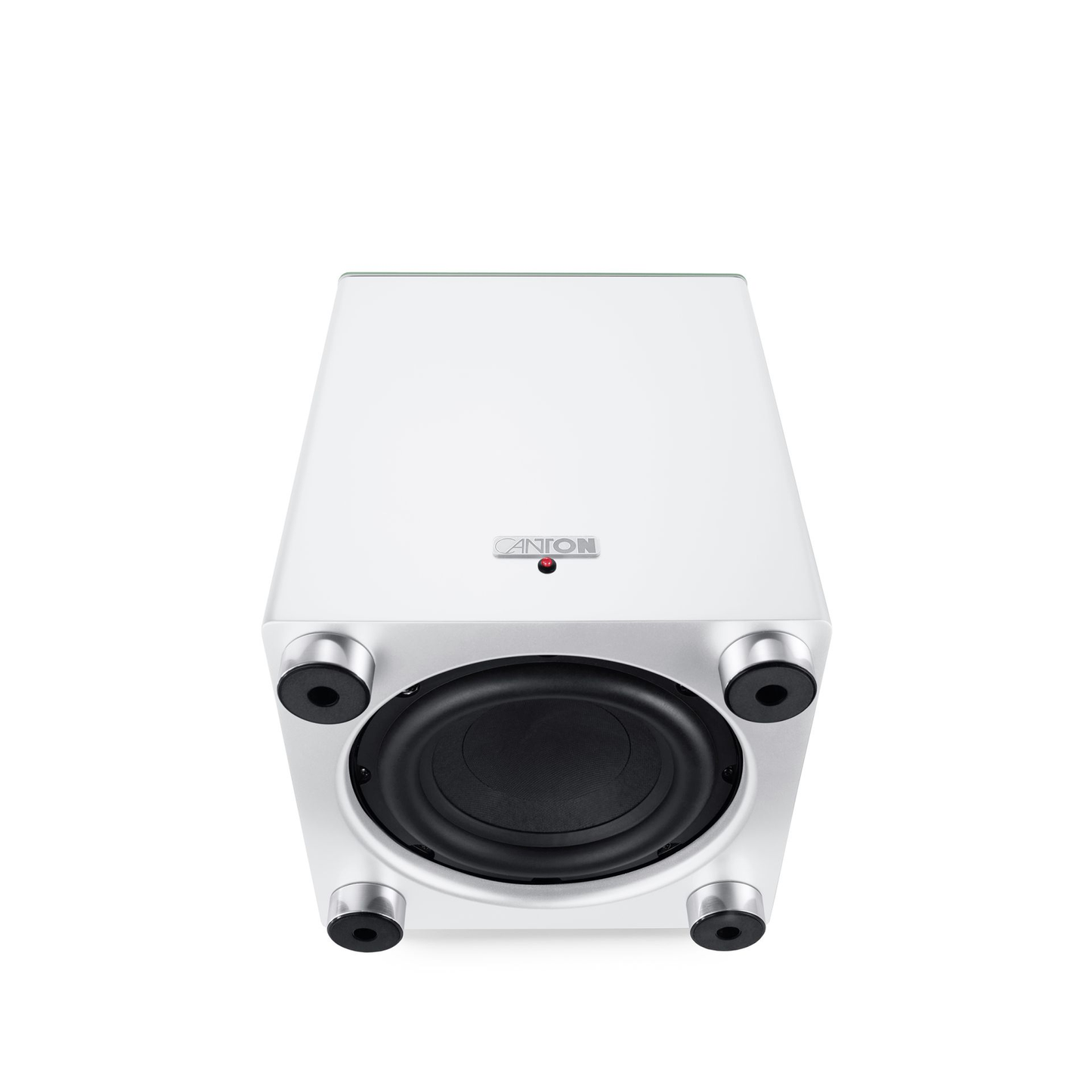 Canton Smart Sub 8 Wireless-Subwoofer Weiss Detailansicht des Downfire-Tieftöners an der Unterseite