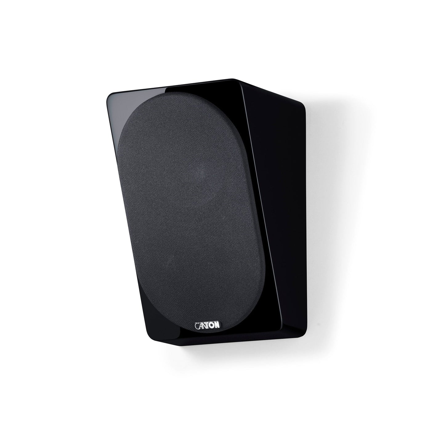 Canton Townus AR 5 Dolby Atmos Lautsprecher Schwarz Schrägansicht mit geschlossener Abdeckung und Logo