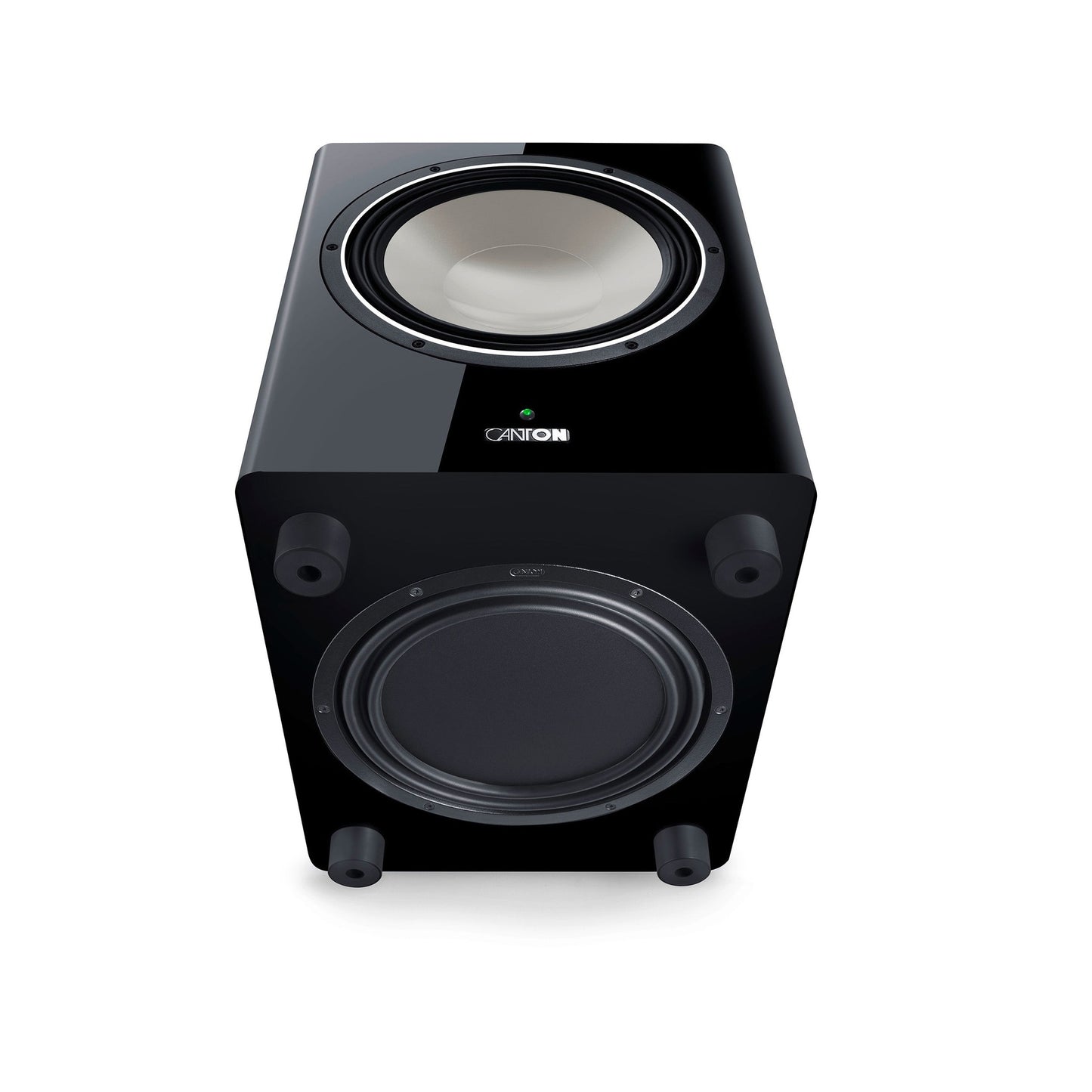 Canton Townus Sub 12 Aktiv-Subwoofer Schwarz Detailansicht Downfire-Chassis auf der Gehäuseunterseite