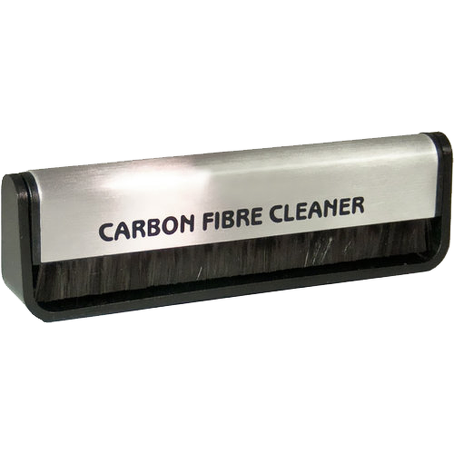 Carbon Fiber Brush Antistatik-Plattenbürste Schrägansicht, Carbonfaser-Borsten und Metallblende