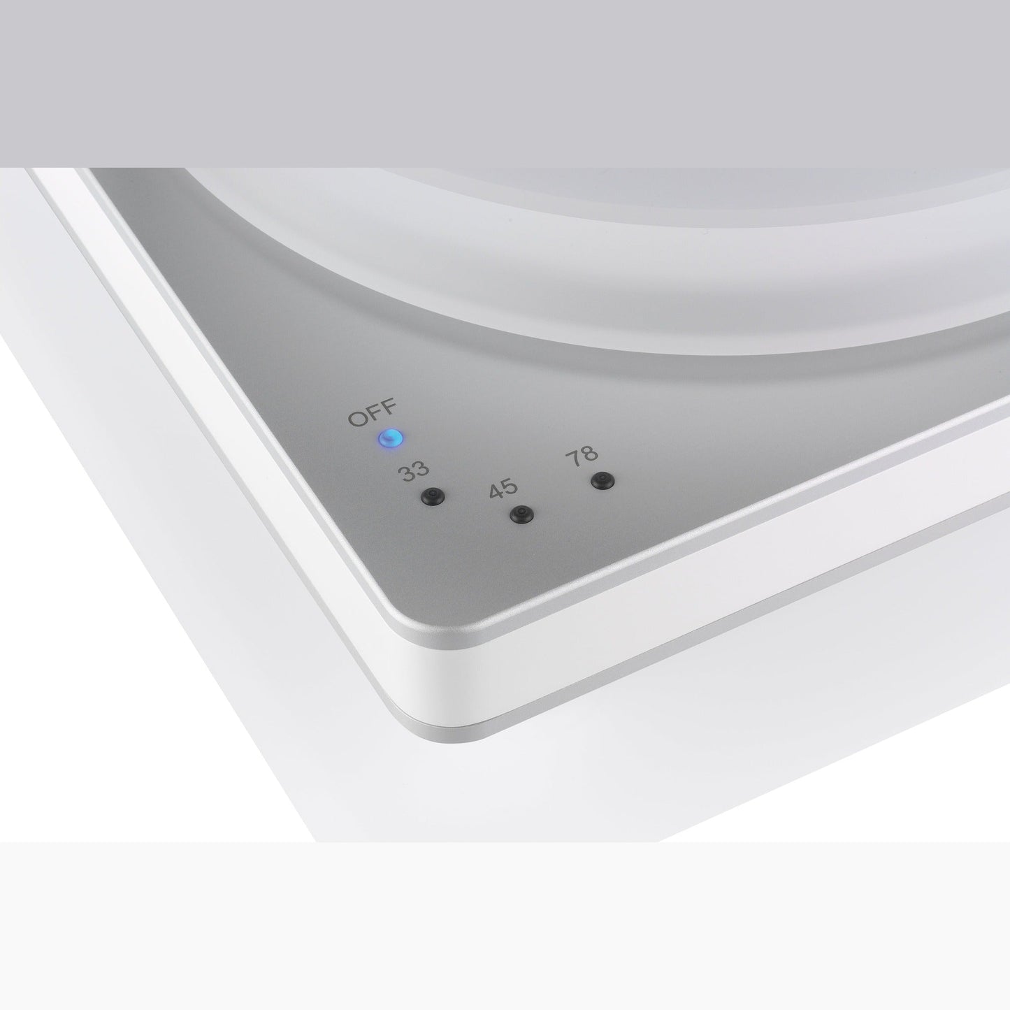 Clearaudio Performance DC Plattenspieler Displayansicht Drehzahlwahl OFF, 33, 45 und 78 mit LED