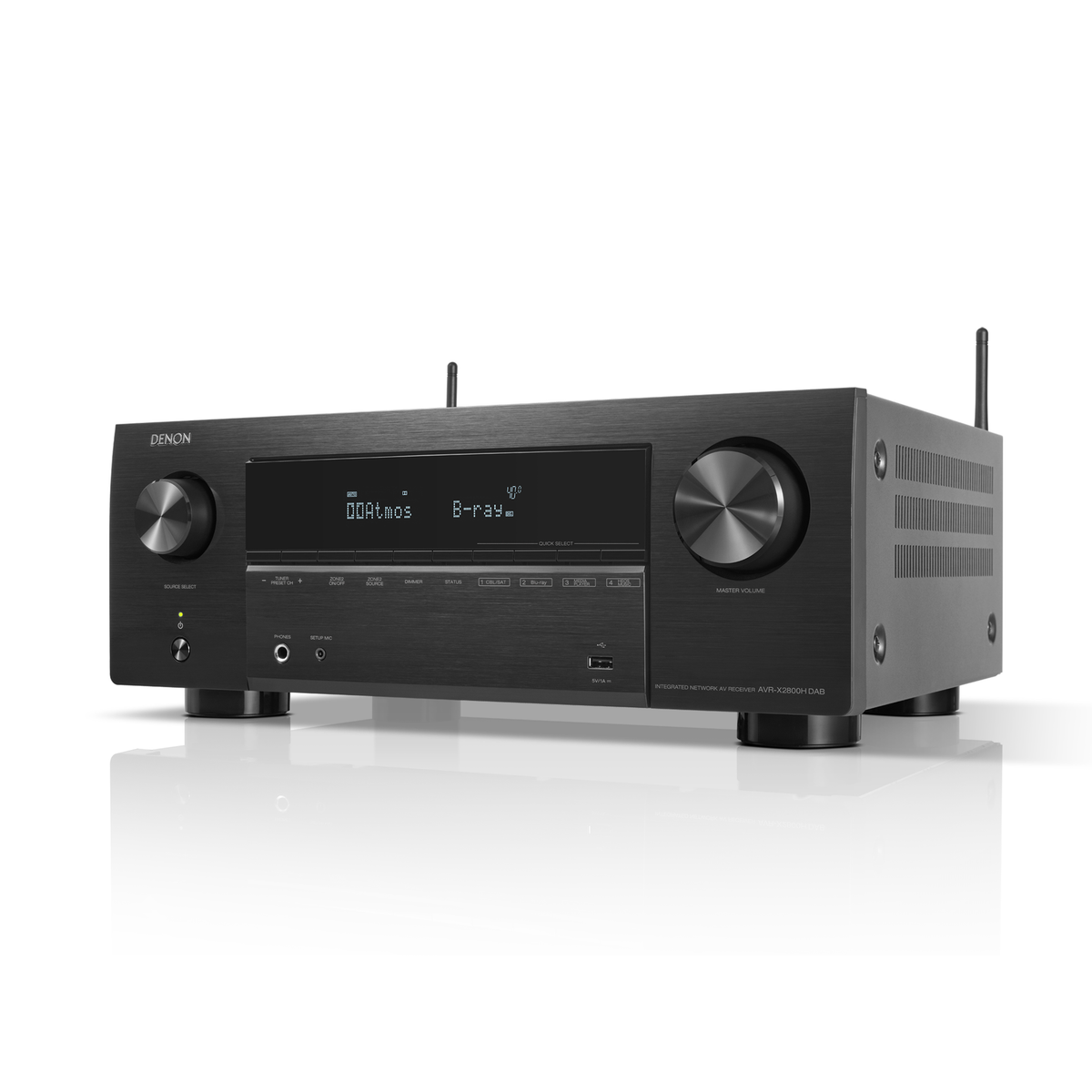 Denon AVR-X2800H DAB AV-Receiver Schrägansicht mit WLAN-Antennen