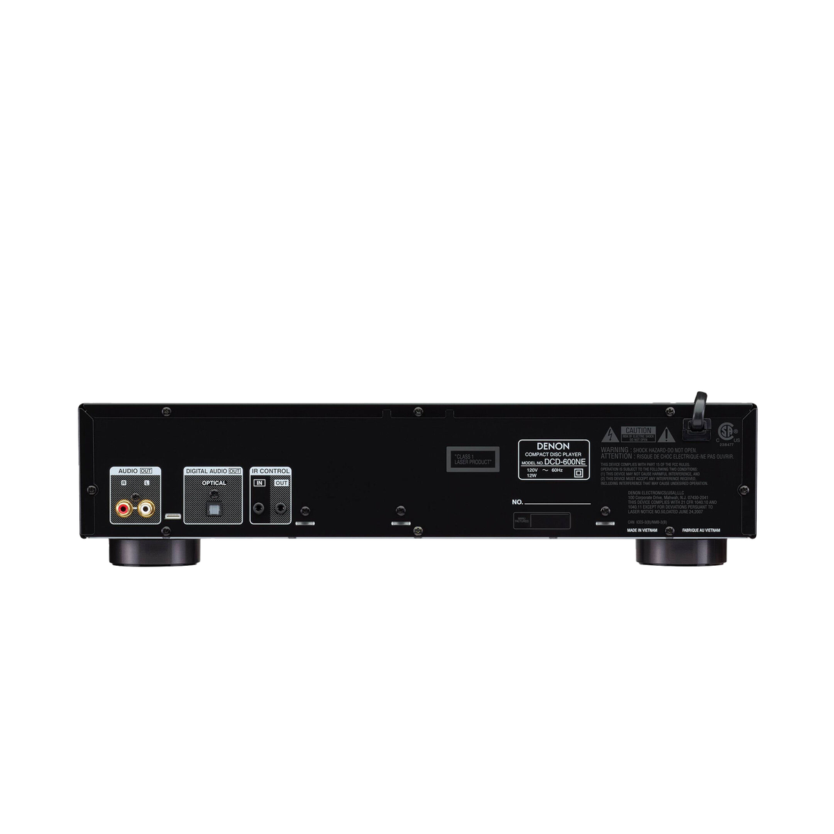 Denon DCD-600NE CD-Player Rückansicht mit Cinch-Ausgang, optischem Digitalausgang und IR-Anschluss