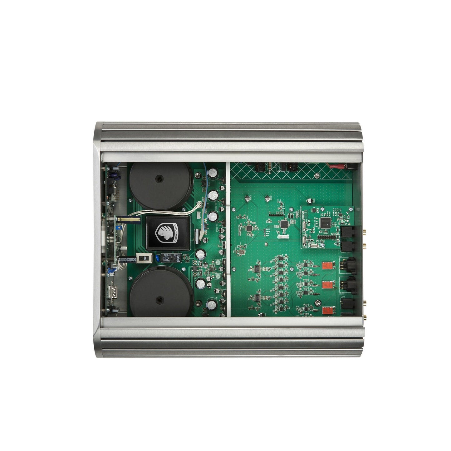 Gato Audio CDD-1 AE CD-Player & DAC Nussbaum Hochglanz Innenansicht mit Ringkerntrafos, Netzteil und Platinen
