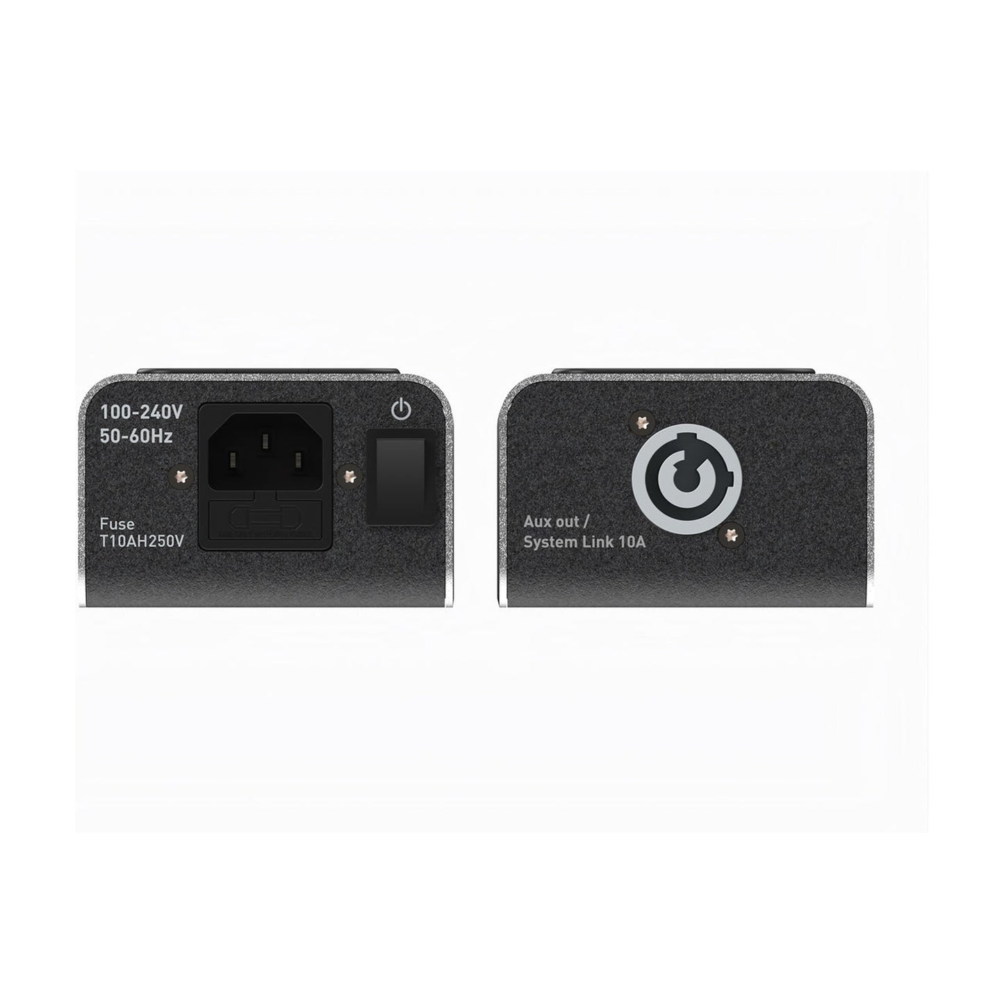 IsoTek V5 Gemini Netzleiste Anschlussfeld mit Netzeingang, Sicherung und System-Link-Ausgang