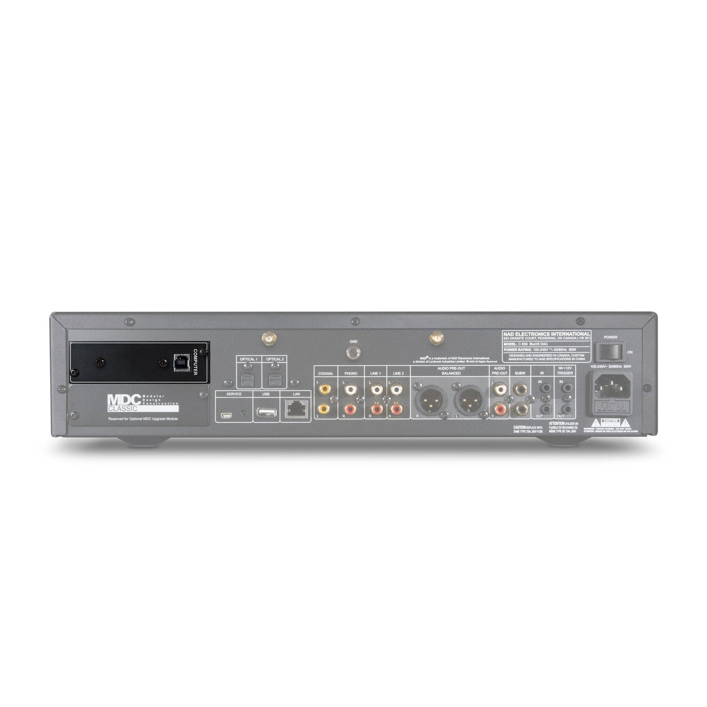 NAD MDC USB DSD Erweiterungsmodul Anschlussfeld im COMPUTER-Steckplatz mit USB-, optischem und koaxialem Digitaleingang