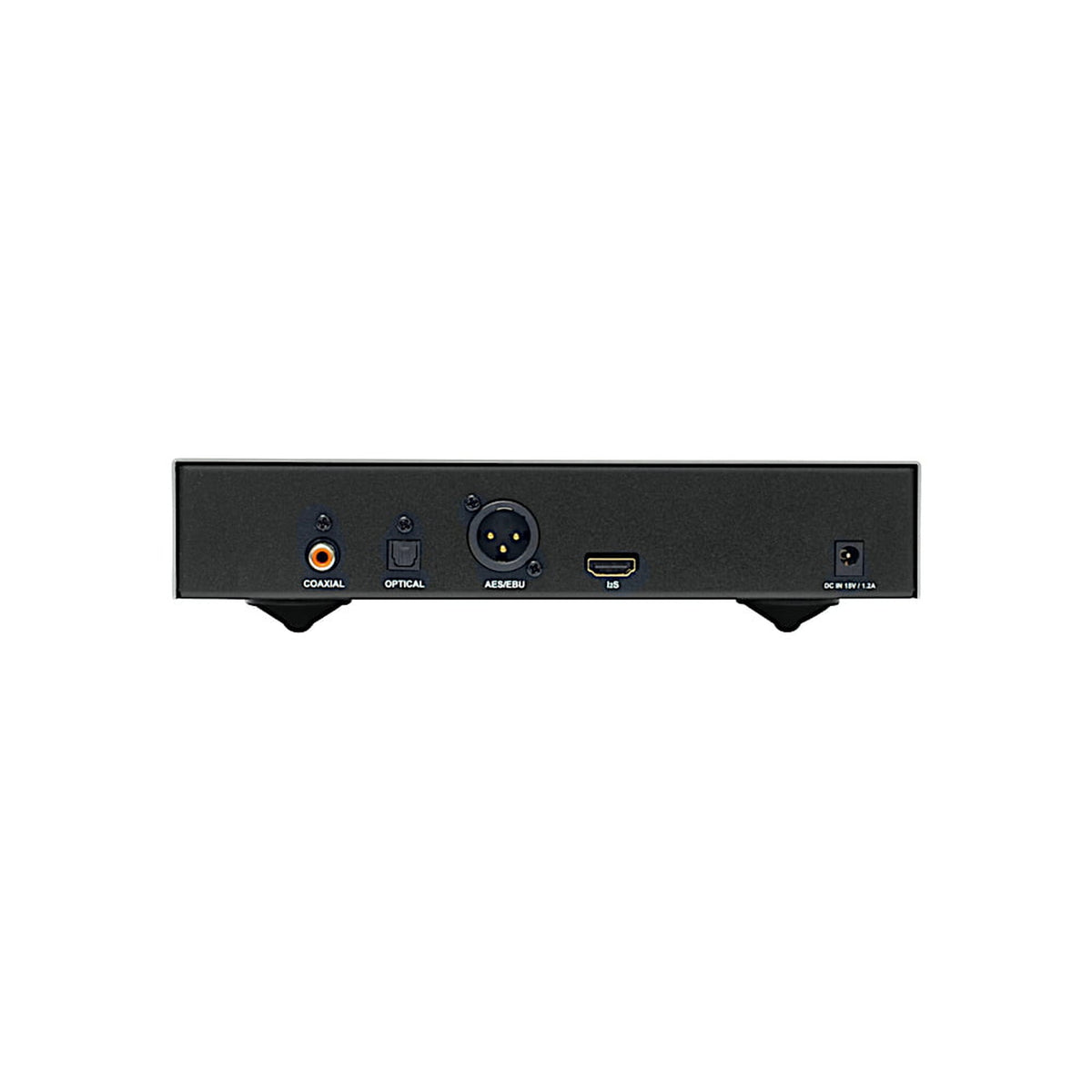NuPrime CDT-9 CD-Transport Rückansicht mit Koaxial-, optischem, AES/EBU-, I²S- und Netzteil-Anschluss