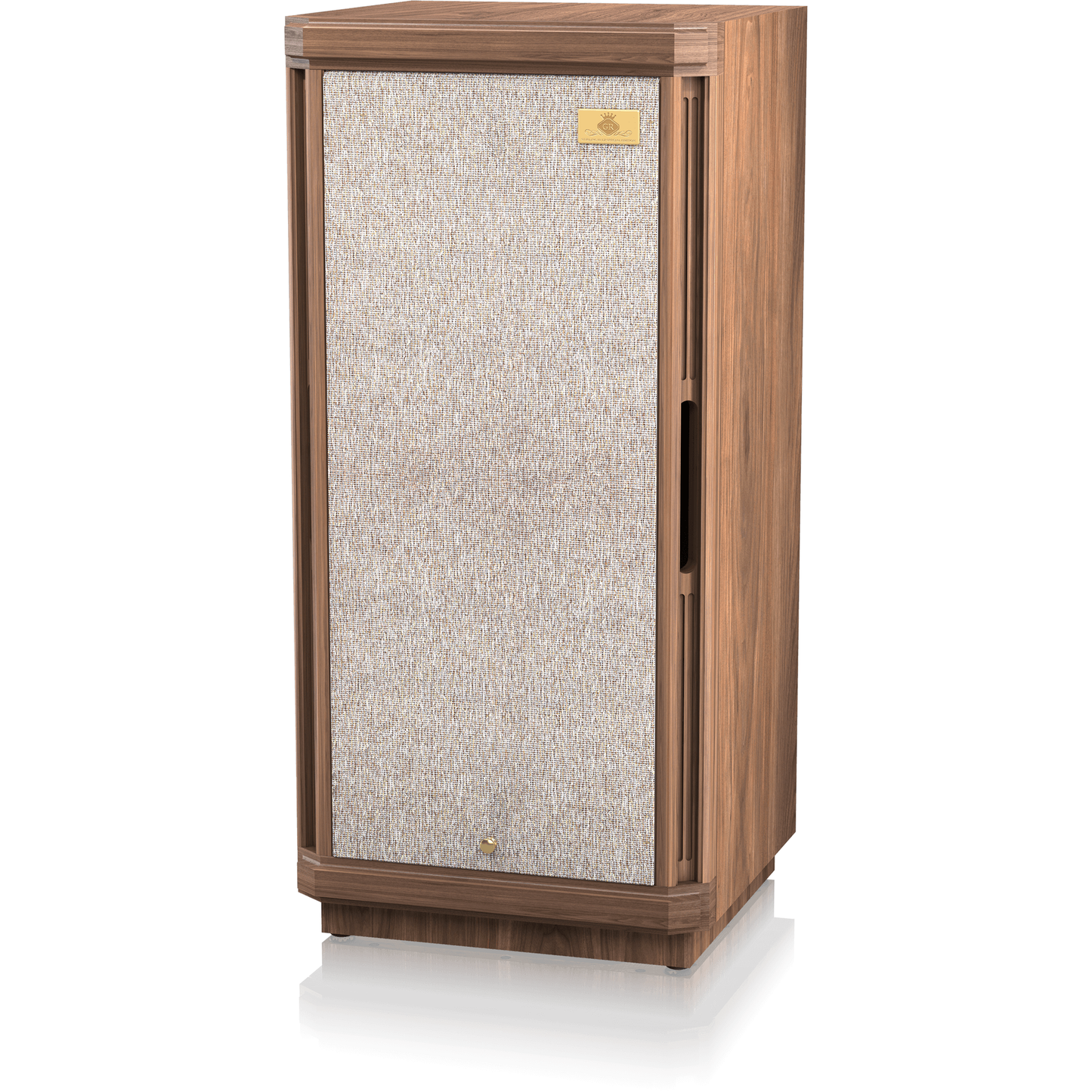 Tannoy Stirling III LZ SE Standlautsprecher Schrägansicht von rechts mit montierter Frontbespannung