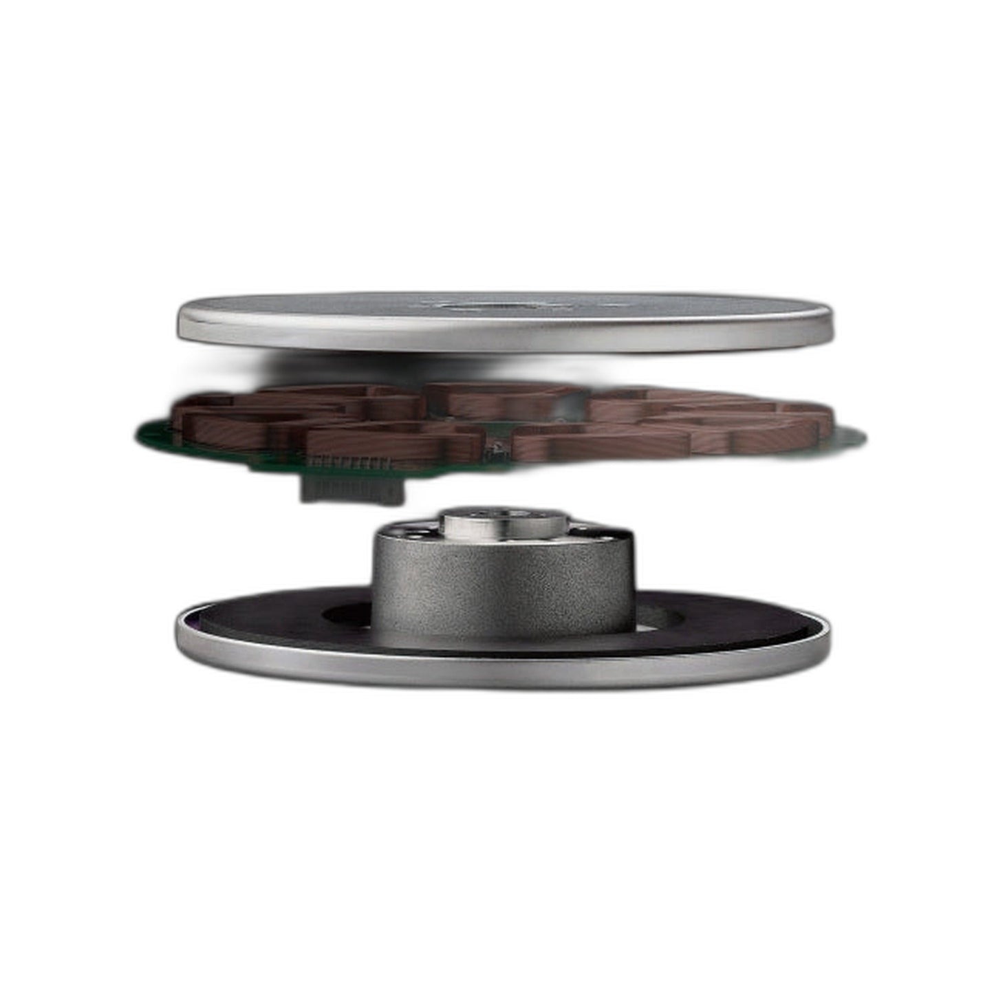 Technics SL-1300G Plattenspieler Schwarz Detailansicht Plattenteller-Schichtaufbau aus Aluminium, Messing und Gummi