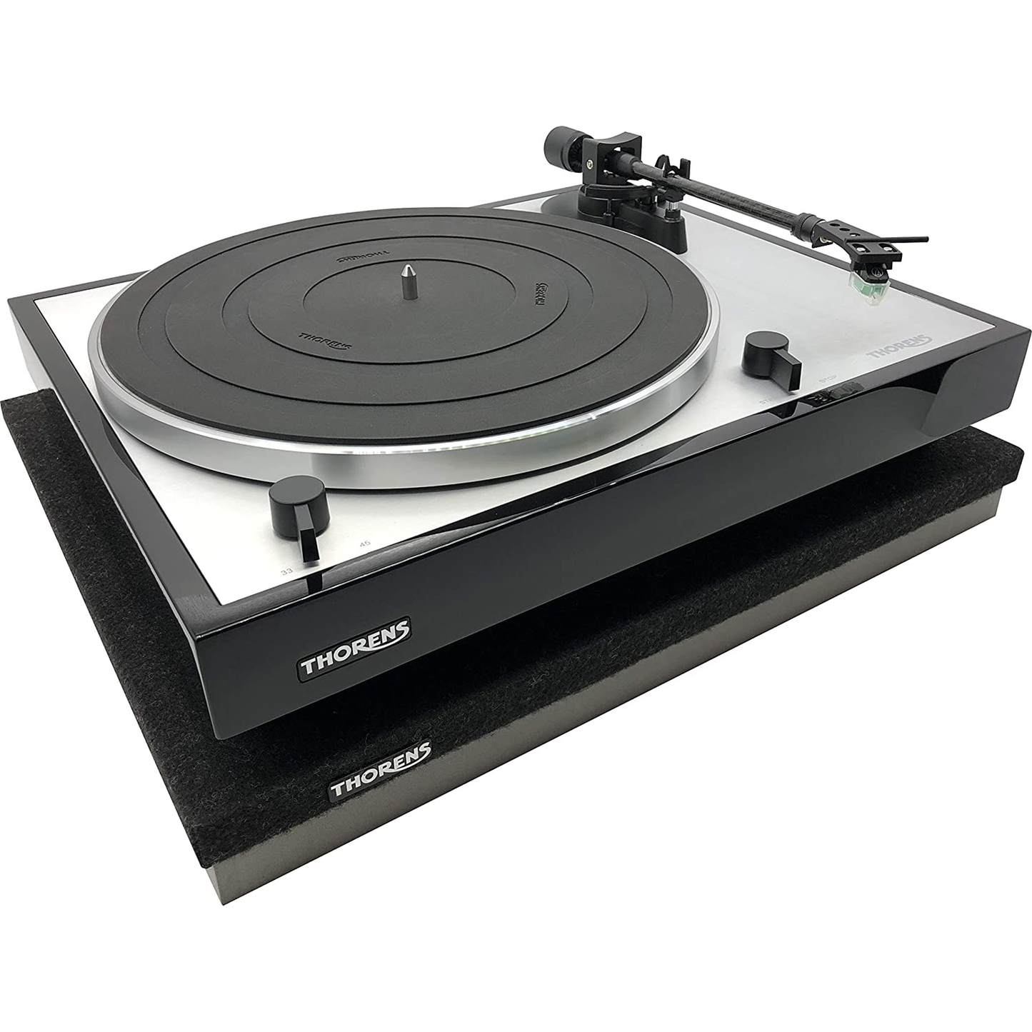 Thorens TAB-1600 Absorberplatte Detailansicht mit aufgestelltem Plattenspieler zur Entkopplung