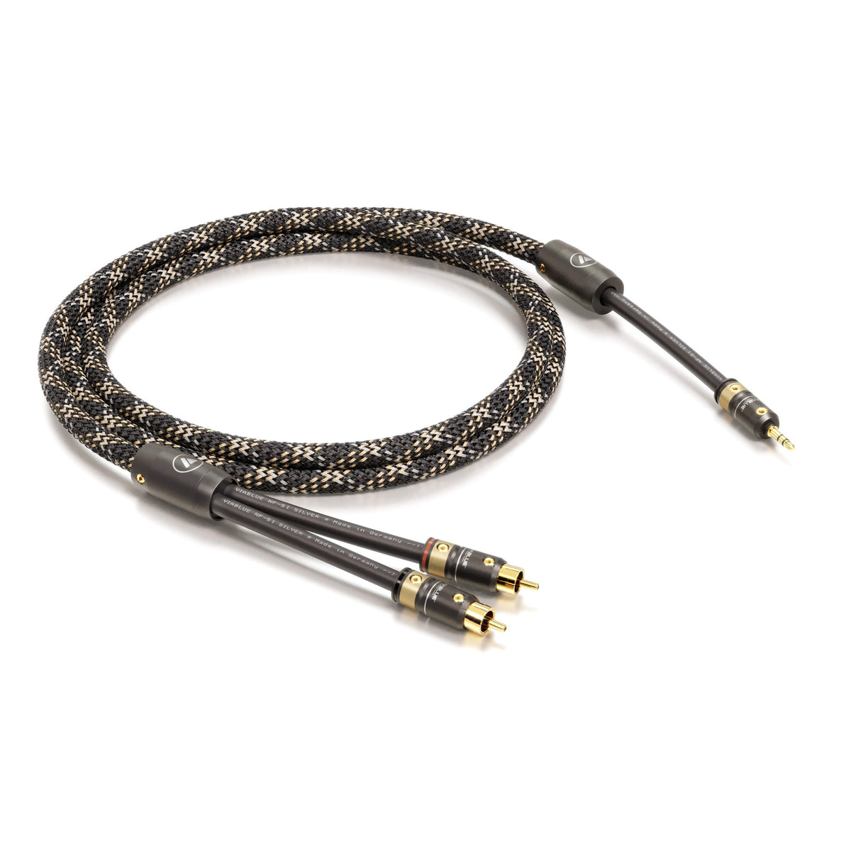ViaBlue NF-S1 3,5mm-Stereo/RCA Y-Kabel mit T8 Klinken- und Cinch-Steckern, Geflechtschlauch Cobra, Produktansicht