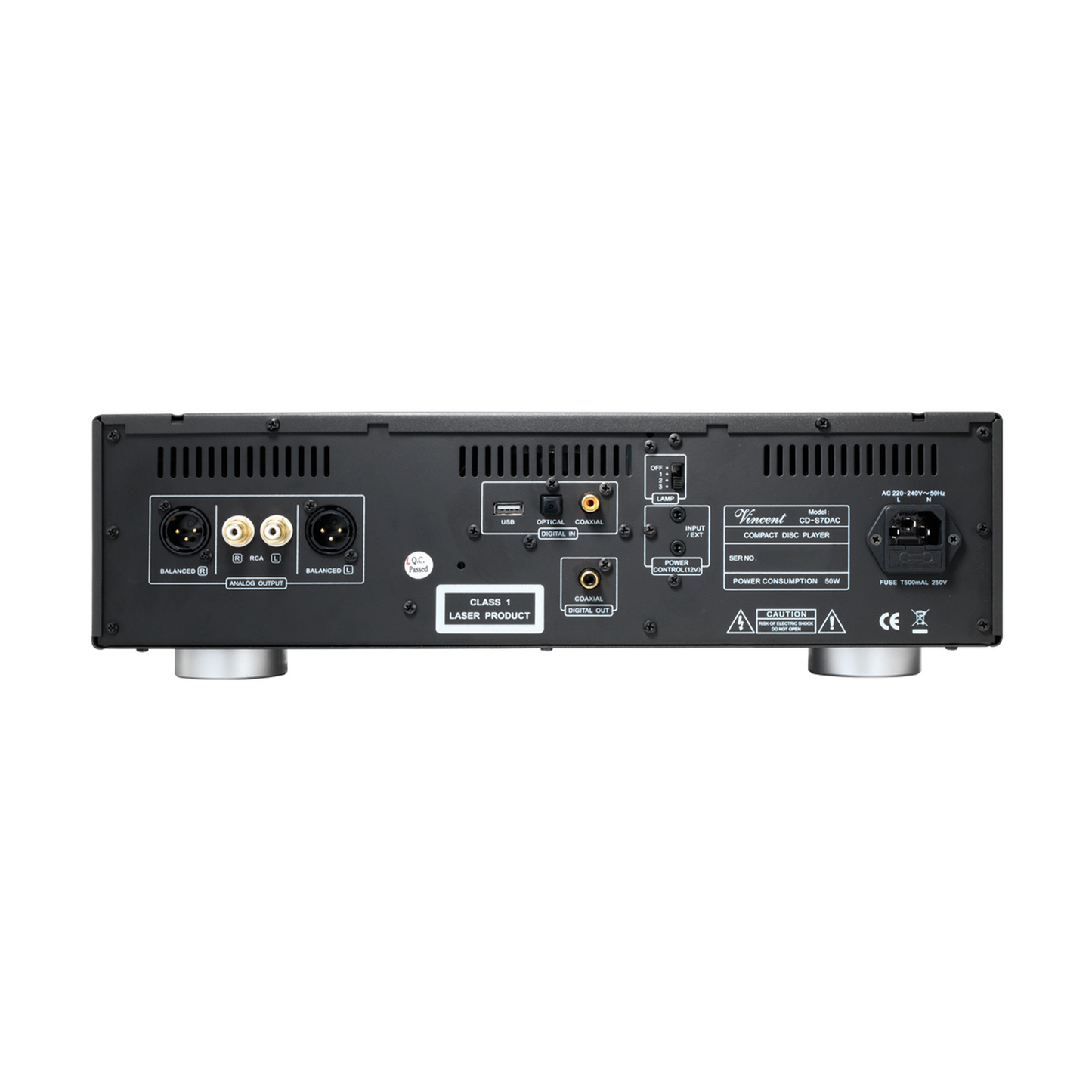 Vincent CD-S7 DAC Röhren-CD-Player Rückansicht mit XLR- und Cinch-Ausgängen