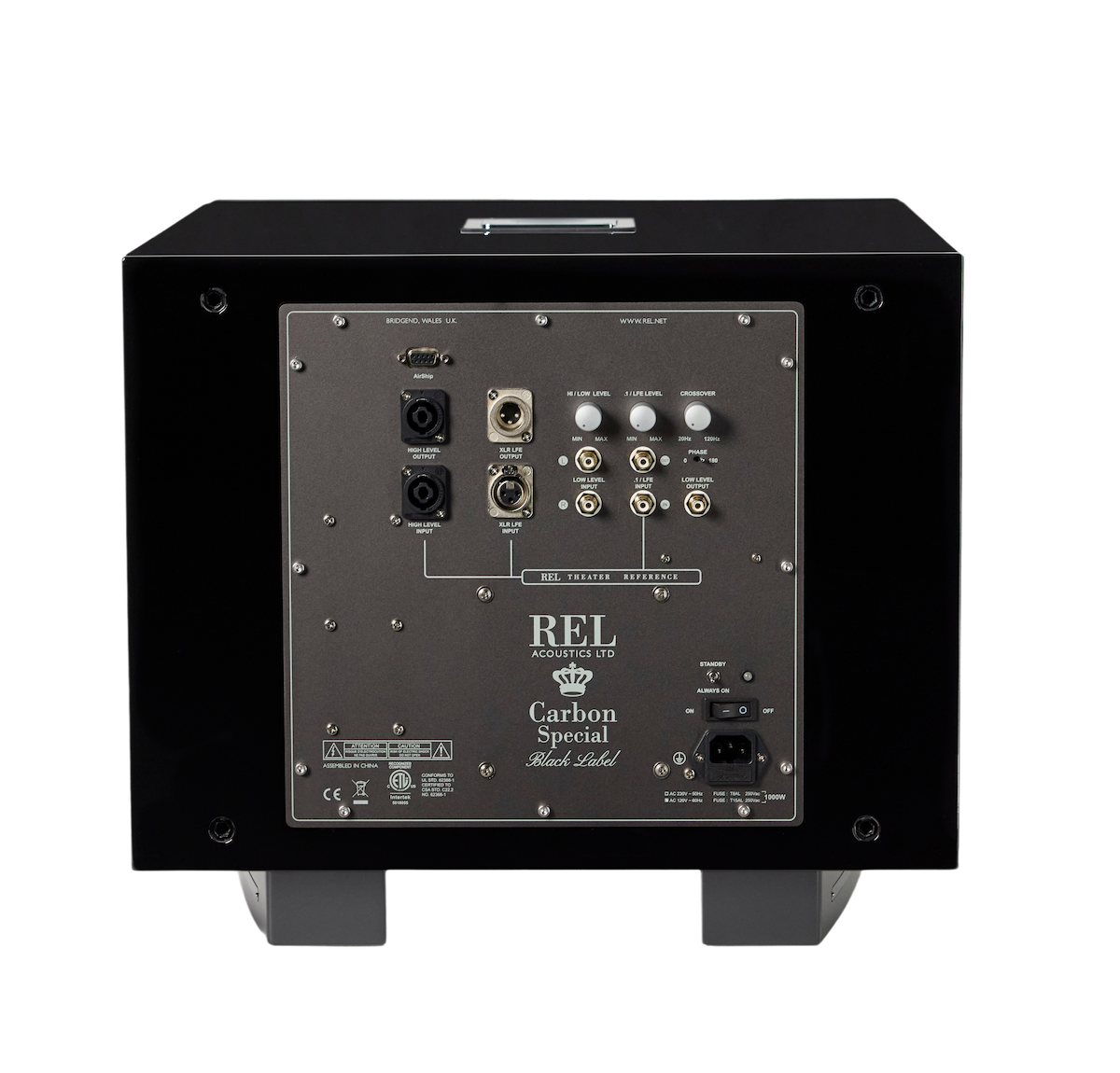 REL Carbon Special Black Label Subwoofer Schwarz Hochglanz Rückansicht