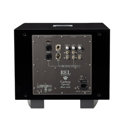 REL Carbon Special Black Label Subwoofer Schwarz Hochglanz Rückansicht