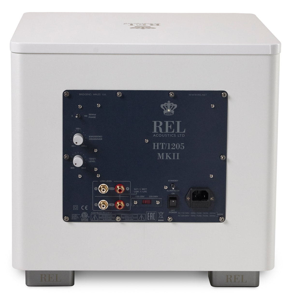 REL HT1205 Heimkino-Subwoofer Weiss Rückansicht