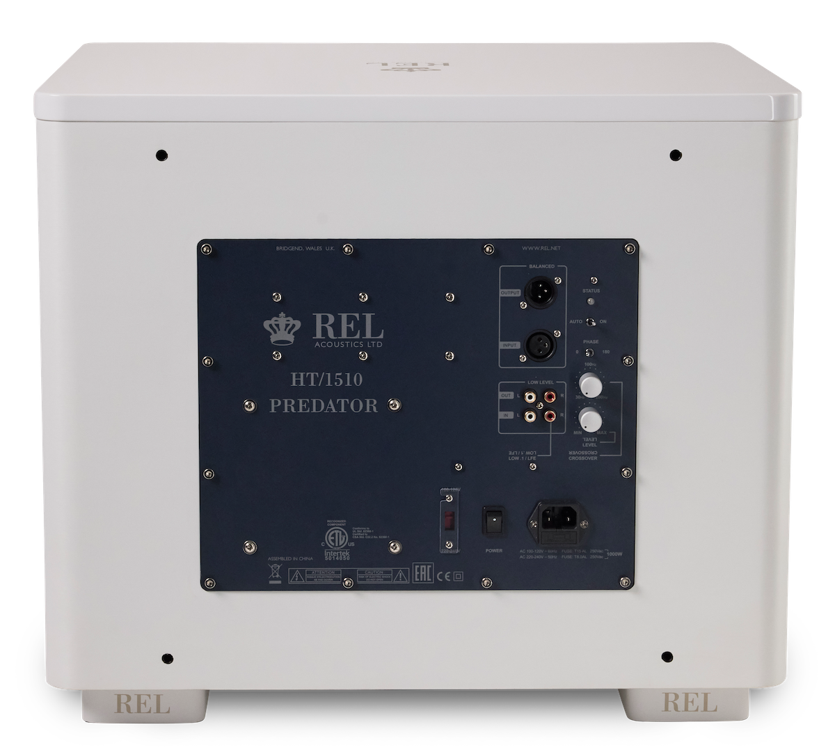 REL HT1510 Heimkino-Subwoofer Weiss Rückansicht