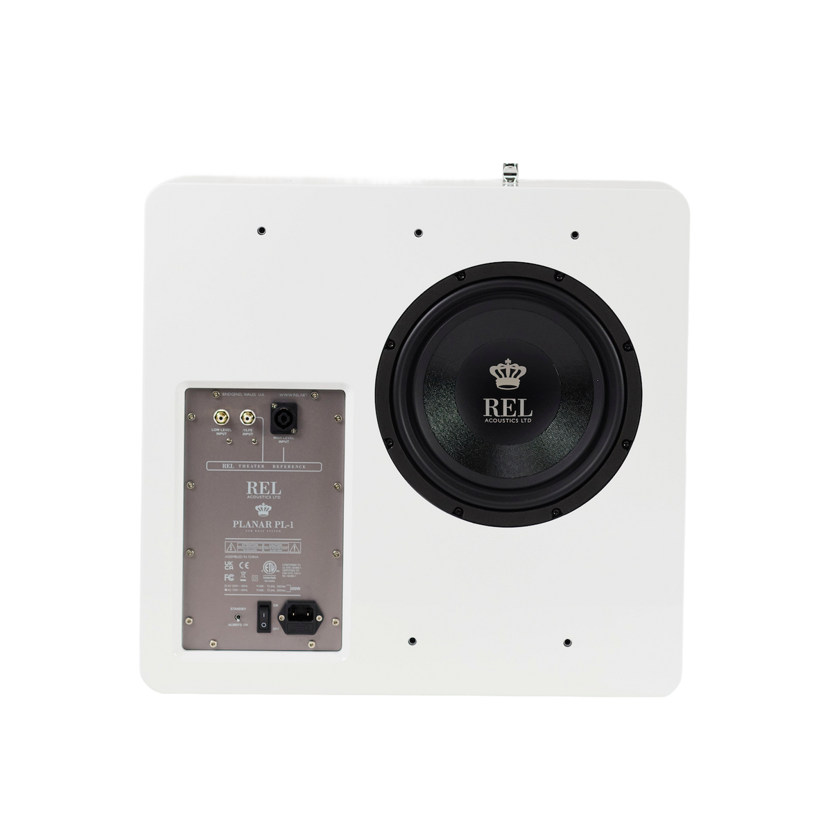 REL Planar PL-1 Subwoofer Weiss Hochglanz Rückansicht
