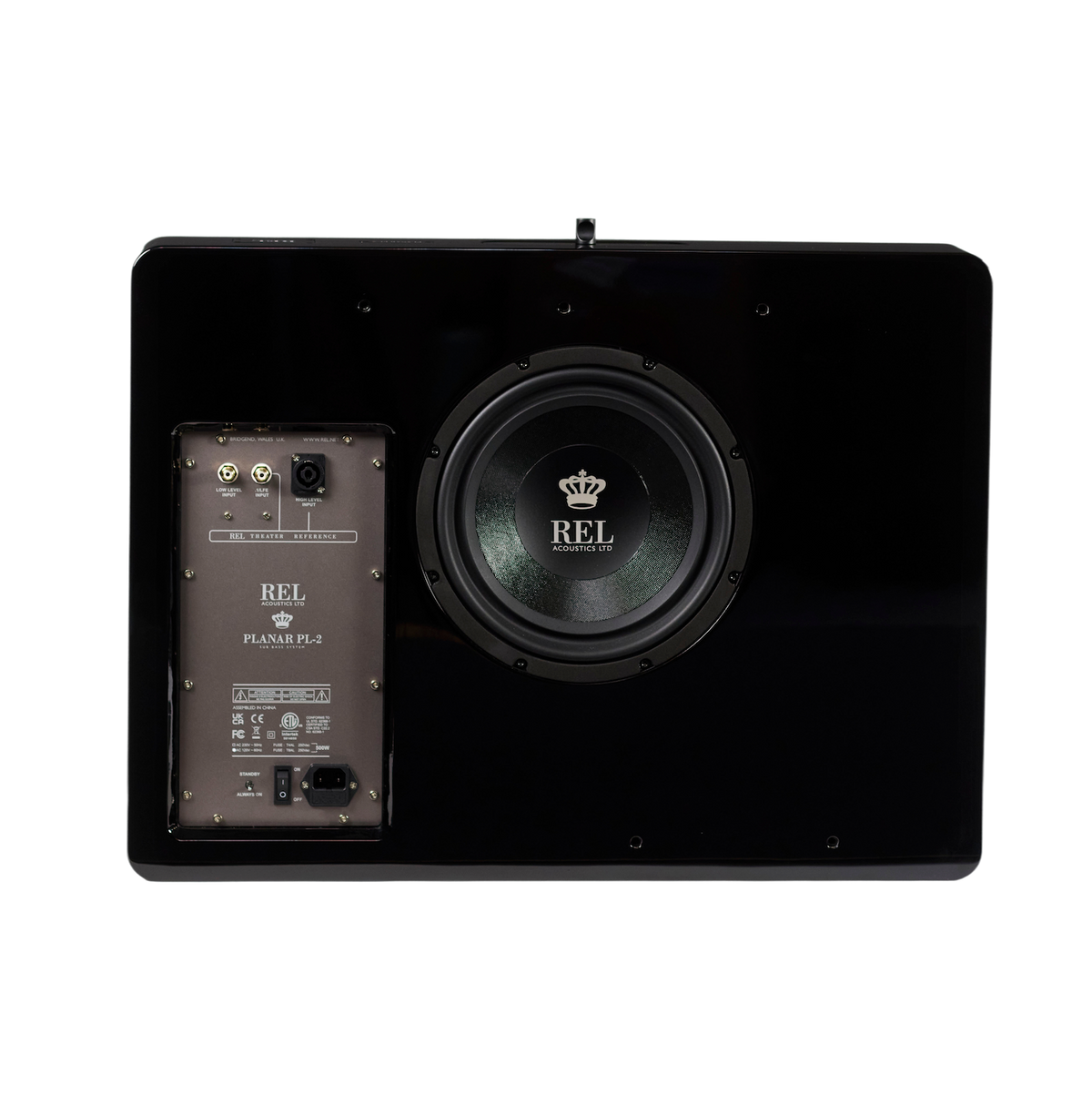 REL Planar PL-2 Subwoofer Schwarz Hochglanz Rückansicht