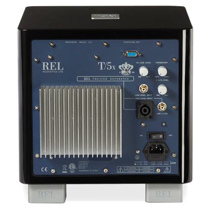 REL T-5x Subwoofer Schwarz Hochglanz Rückansicht