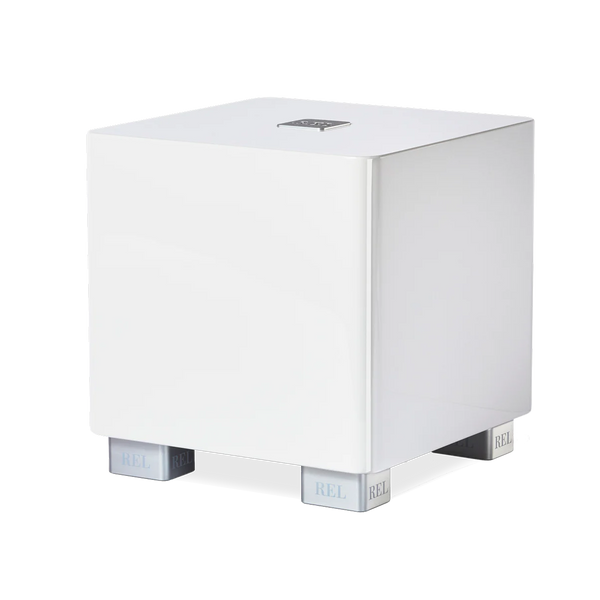 REL T-5x Subwoofer Weiss Hochglanz Schrägansicht
