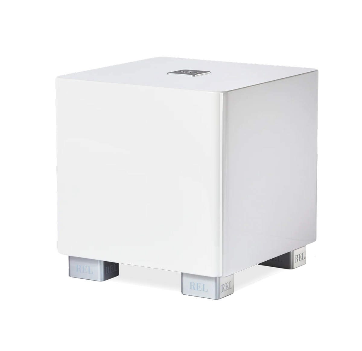 REL T-5x Subwoofer Weiss Hochglanz Schrägansicht