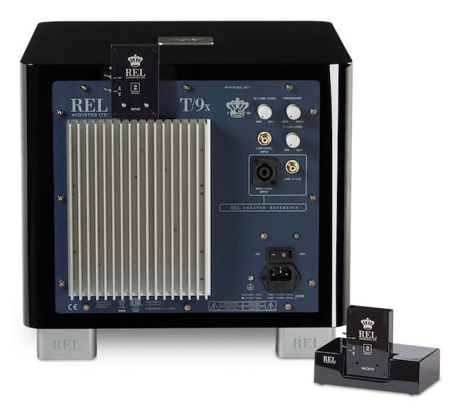 REL T-9x Subwoofer Schwarz Hochglanz Rückansicht