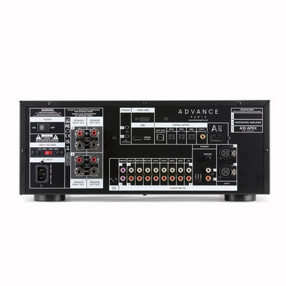Advance Paris A10 APEX 30th Edition Verstärker Rückansicht mit HDMI eARC, XLR und Phono MM