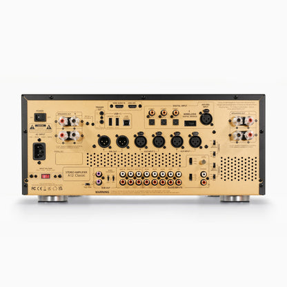 Advance Paris A12 ClassicLine Hybrid-Vollverstärker Rückansicht mit HDMI, XLR, Phono und AES