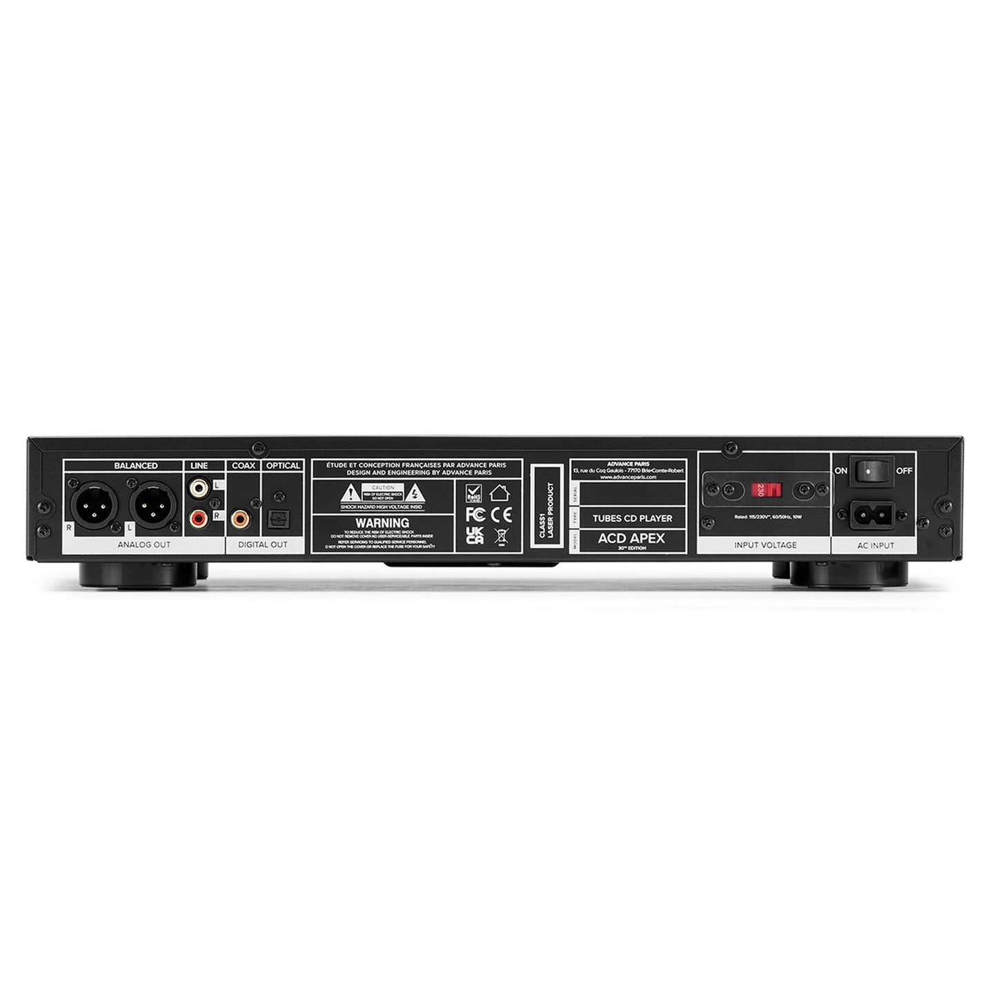 Advance Paris ACD APEX 30th Edition CD-Player Rückansicht mit XLR, Cinch und Digitalausgängen