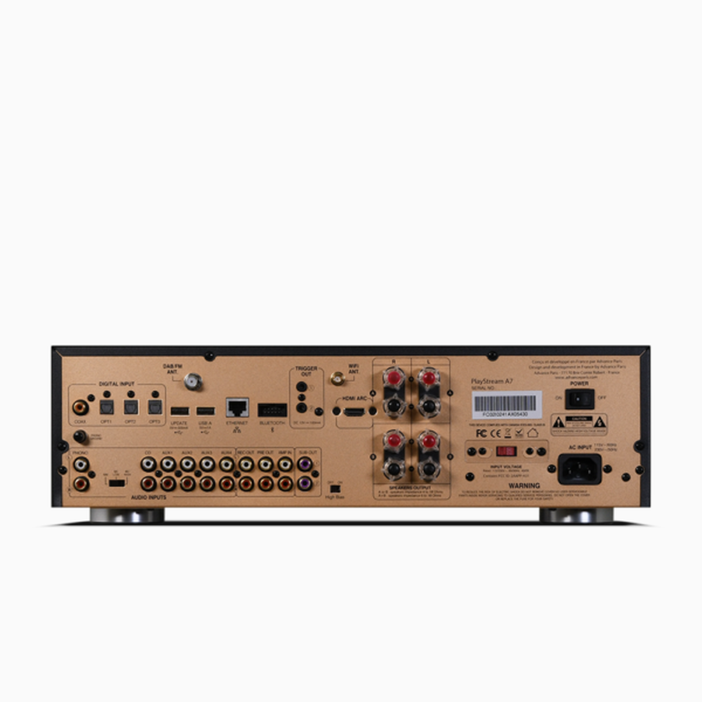 Advance Paris PlayStream A7 Streaming-Verstärker Rückansicht mit Phono, HDMI und Digitaleingängen