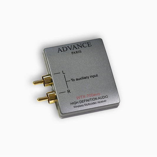 Advance Paris WTX-700 EVO Bluetooth-Empfänger Schrägansicht mit Cinch-Steckern