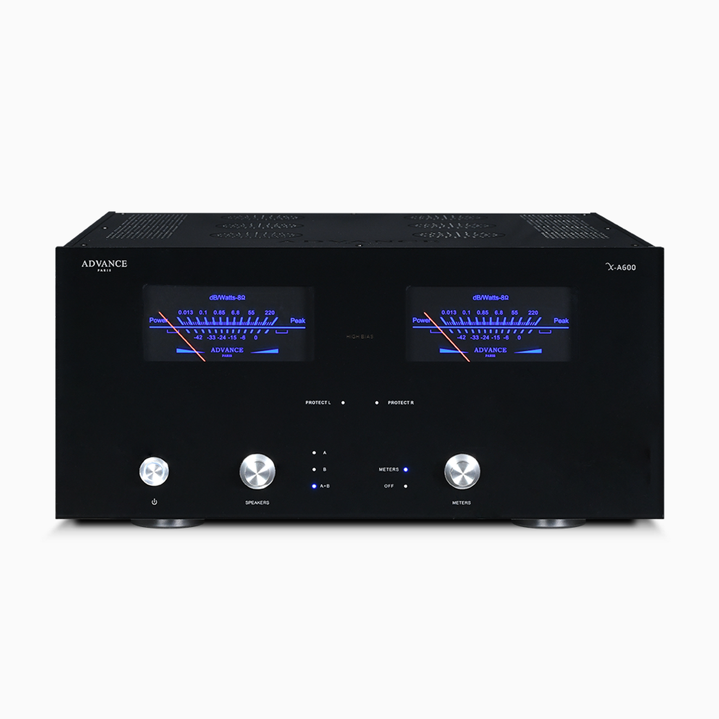 Advance Paris X-A600 Stereo-Endverstärker Frontansicht mit VU-Metern