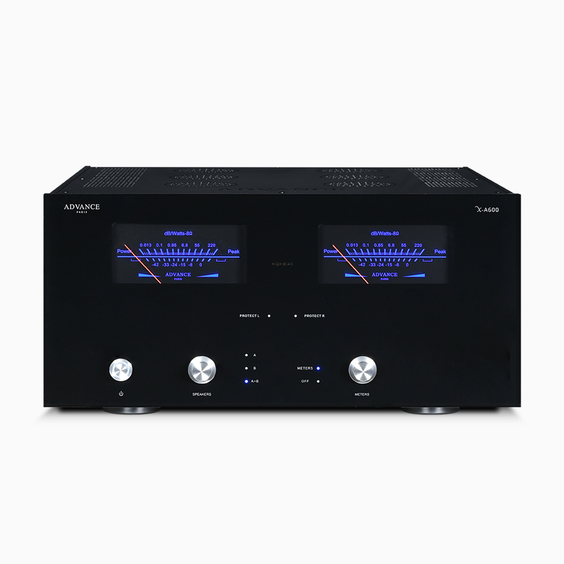 Advance Paris X-A600 Stereo-Endverstärker Frontansicht mit VU-Metern