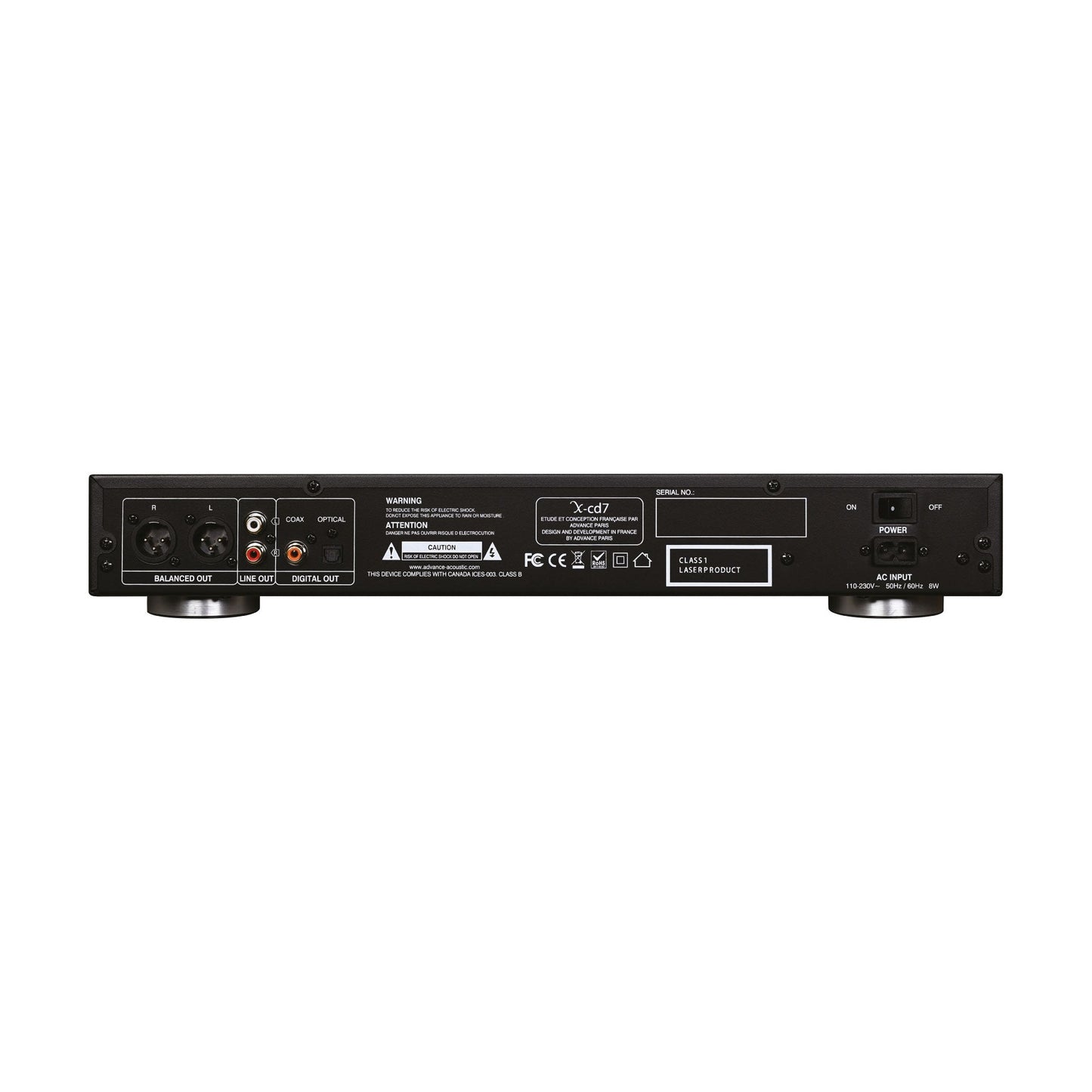 Advance Paris X-CD7 CD-Player ClassicLine Rückansicht mit XLR, Cinch, Koaxial und Toslink