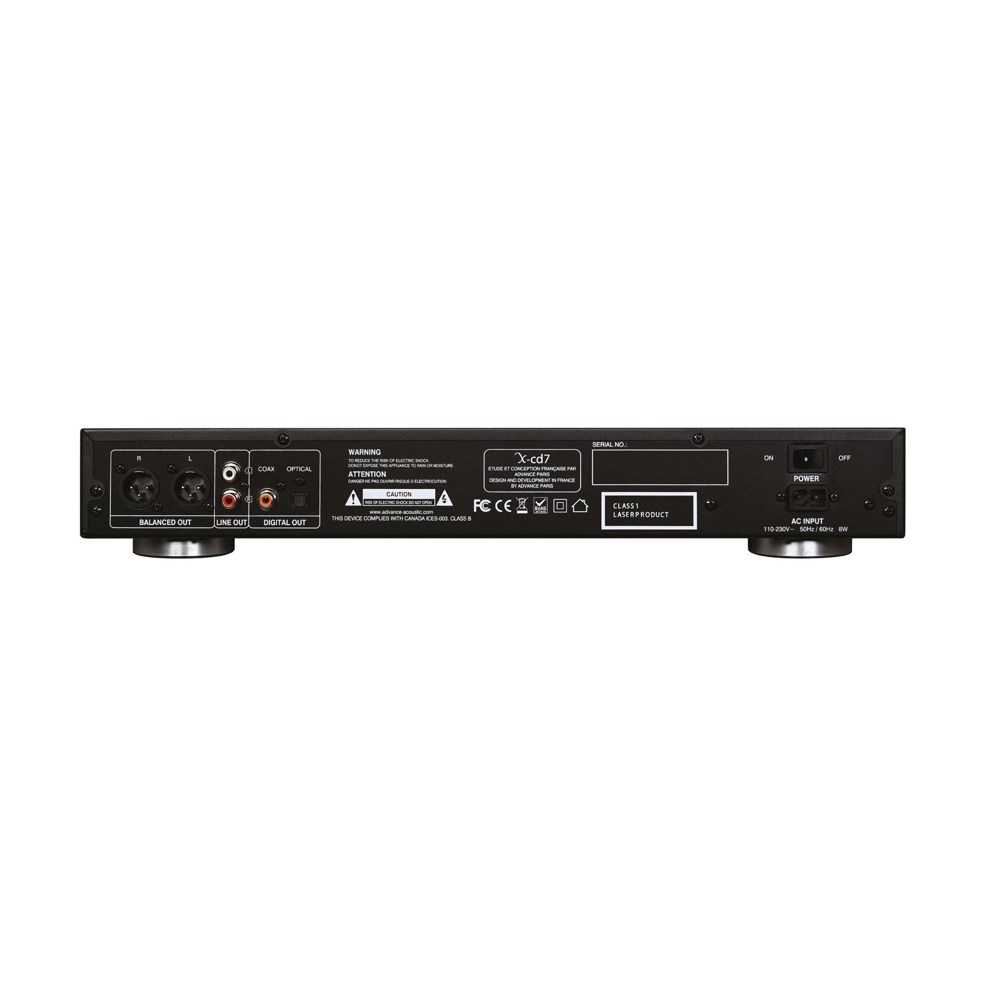Advance Paris X-CD7 CD-Player ClassicLine Rückansicht mit XLR, Cinch, Koaxial und Toslink