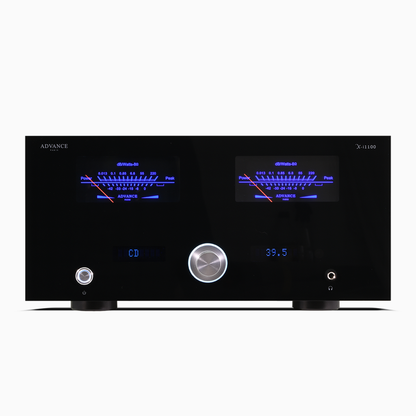 Advance Paris X-i1100 Vollverstärker ClassicLine Frontansicht mit VU-Metern und Display