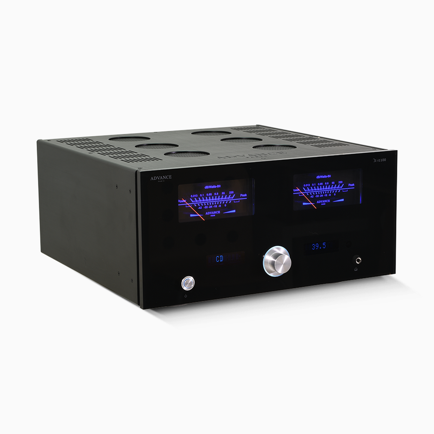 Advance Paris X-i1100 Vollverstärker ClassicLine Schrägansicht mit VU-Metern