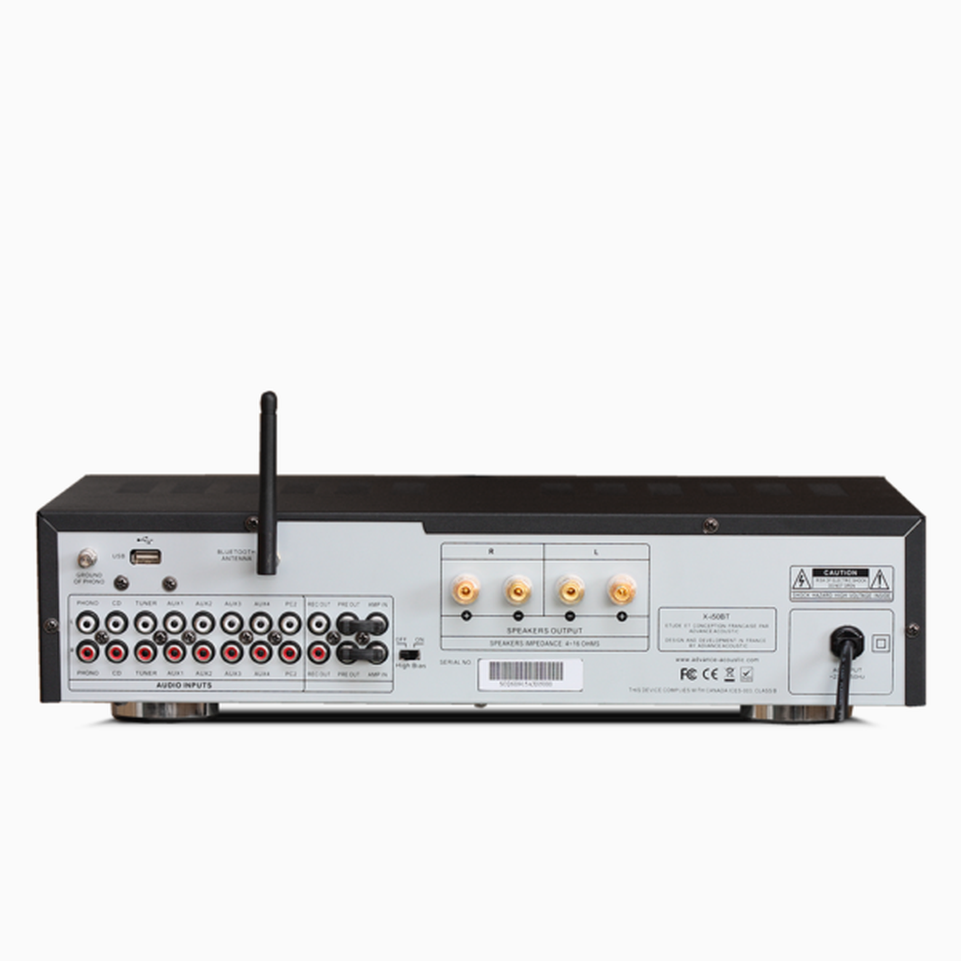 Advance Paris X-i50BT Vollverstärker Rückansicht mit Phono, Cinch und Lautsprecherklemmen