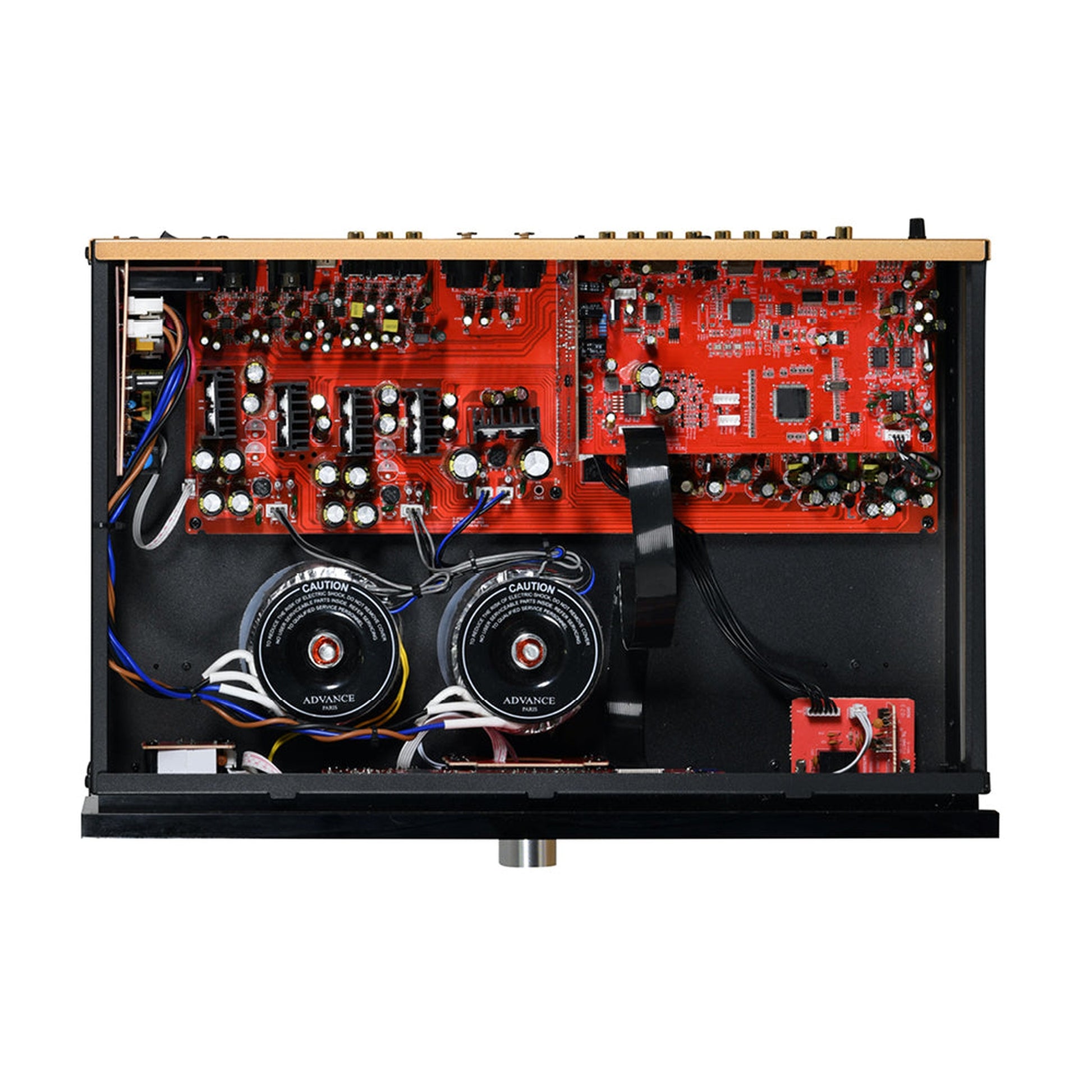 Advance Paris X-P700 Dual-Mono-Vorverstärker Innenansicht mit zwei Ringkerntrafos